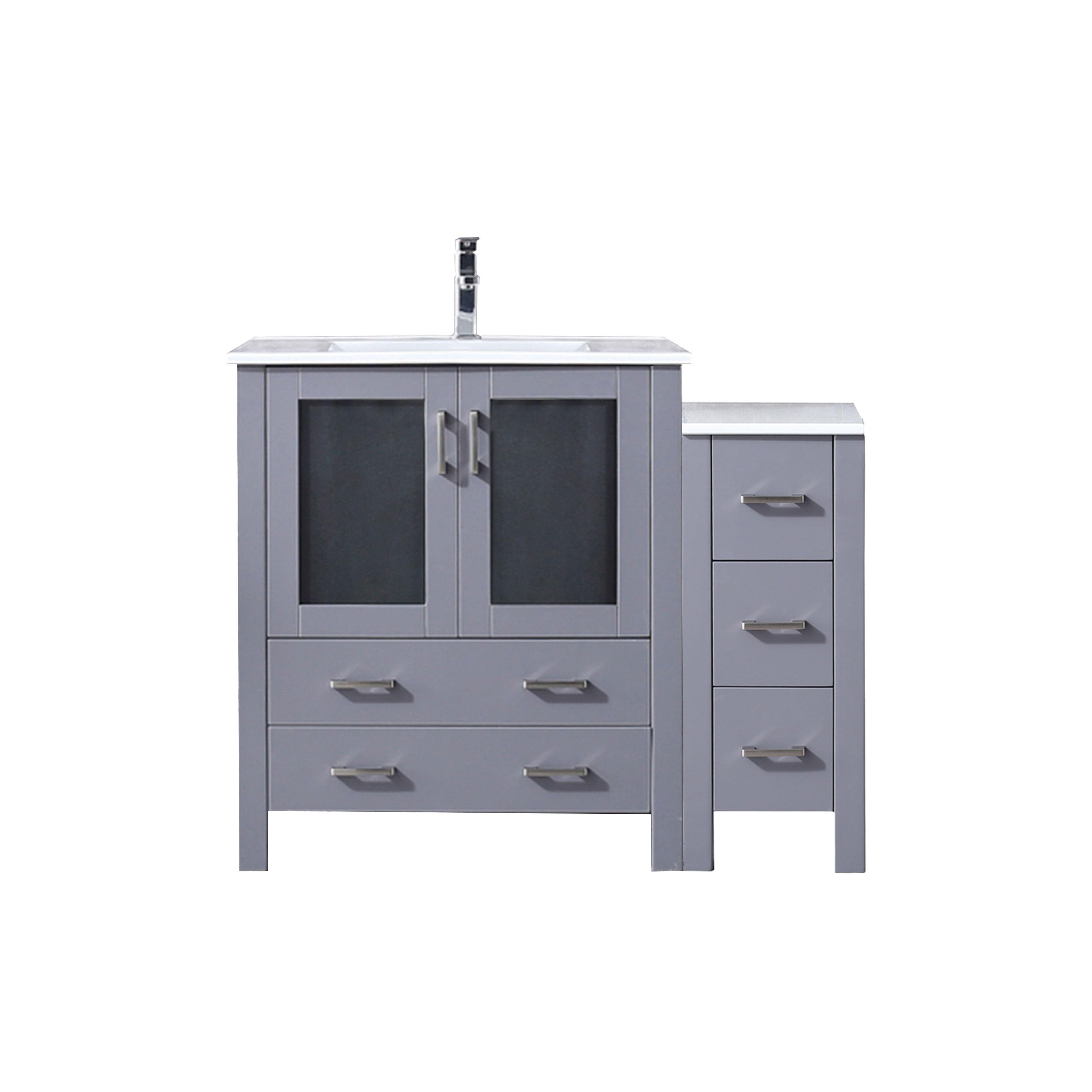 Lexora Volez 42 in W x 18.25 in D Single Bath Vanity with Side Cabinet and White Ceramic Top