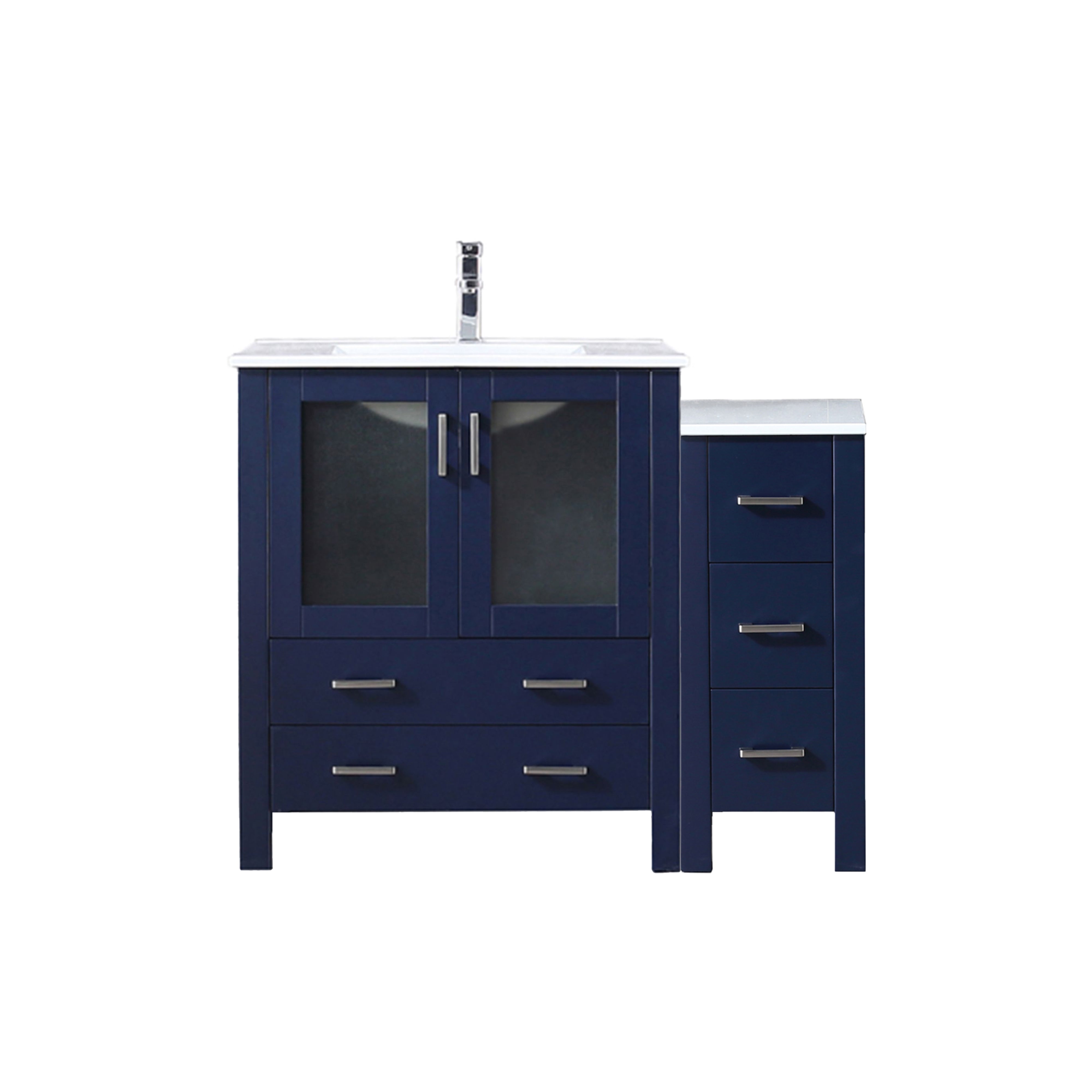 Lexora Volez 42 in W x 18.25 in D Single Bath Vanity with Side Cabinet and White Ceramic Top