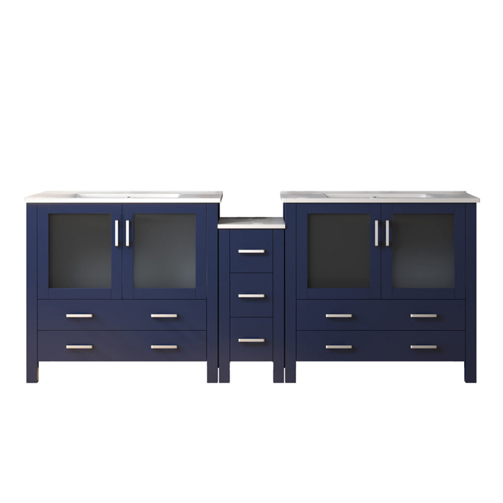 Lexora Volez 84 in W x 18.25 in D Double Bath Vanity with Side Cabinets and White Ceramic Top