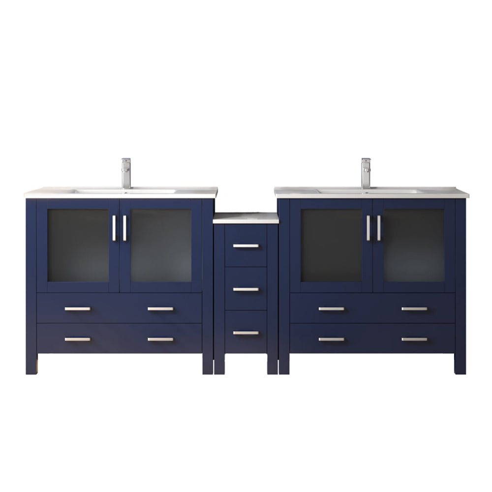 Lexora Volez 84 in W x 18.25 in D Double Bath Vanity with Side Cabinets and White Ceramic Top