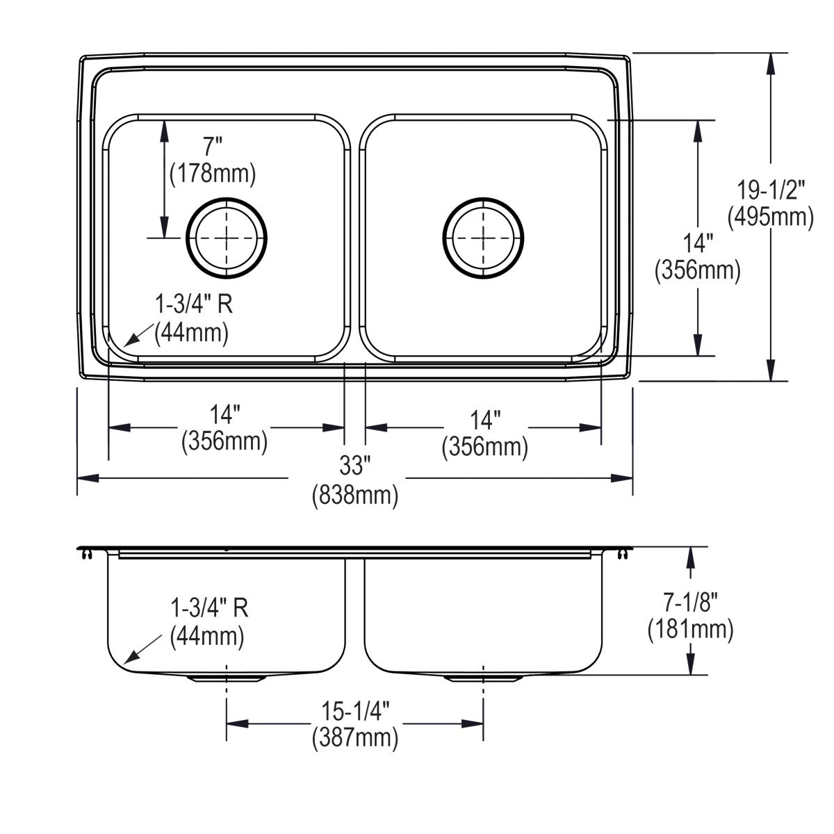 brushed satin double bowl drop-in sink
