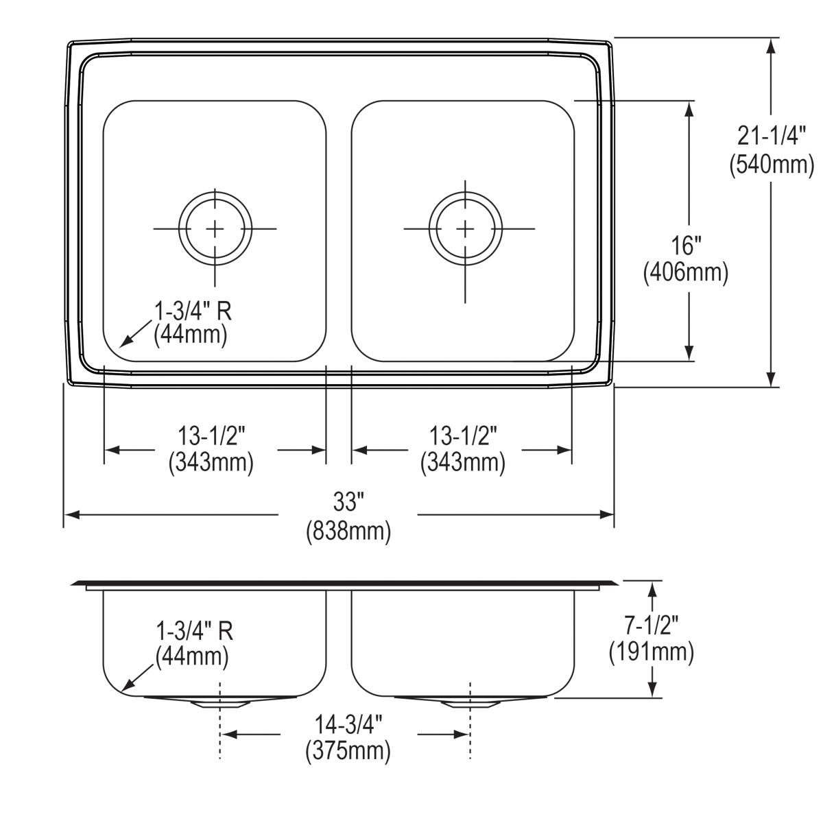 brushed satin double bowl drop-in sink