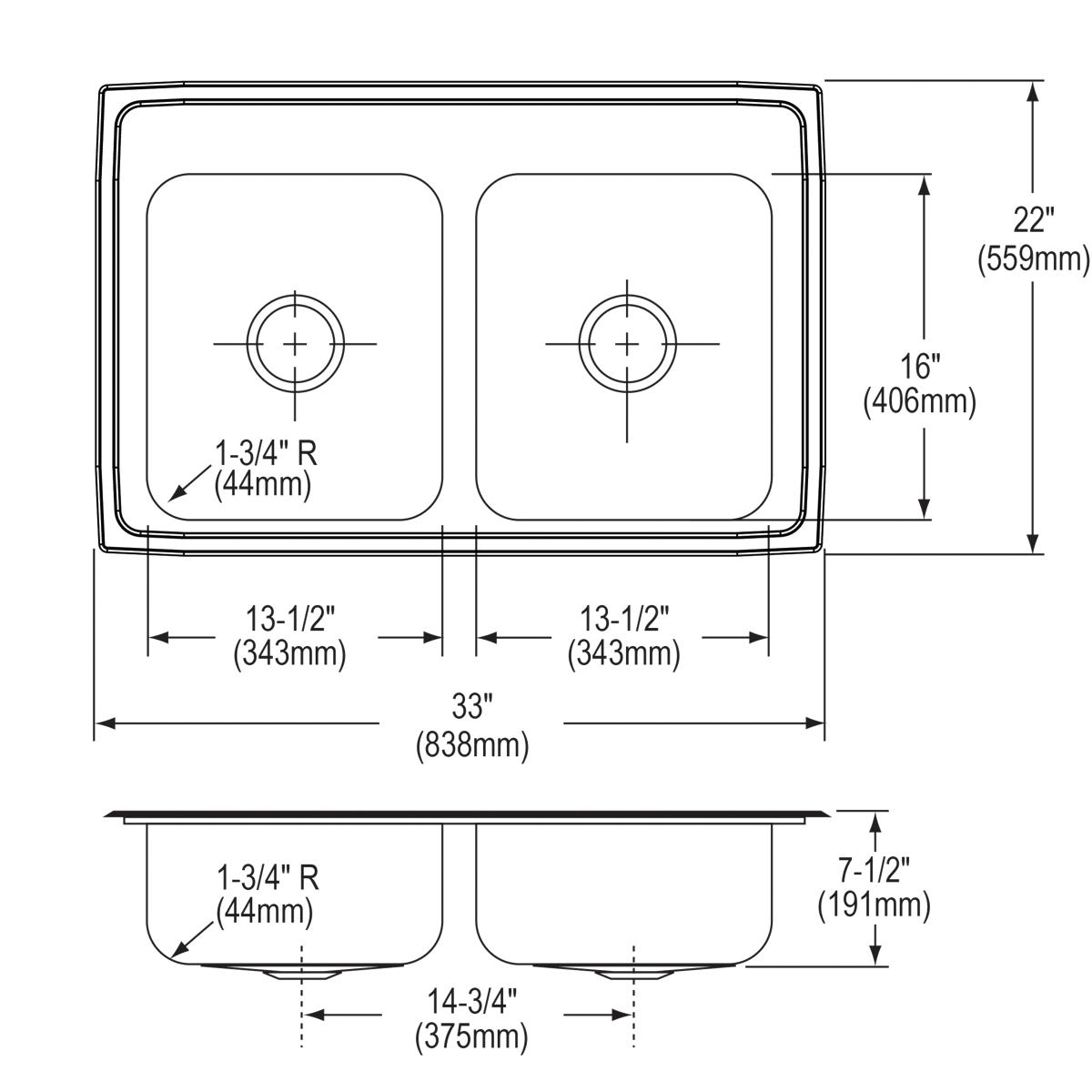 brushed satin double bowl drop-in sink