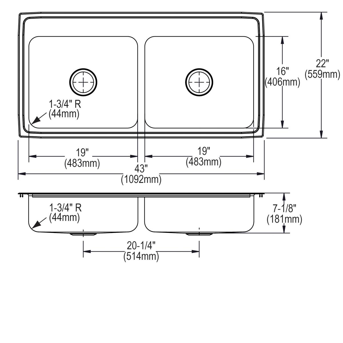 brushed satin double bowl drop-in sink