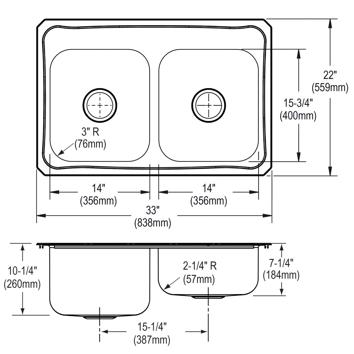 brushed satin double bowl drop-in sink