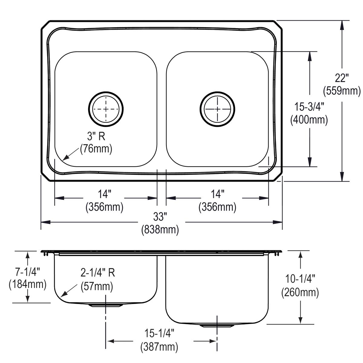 brushed satin double bowl drop-in sink