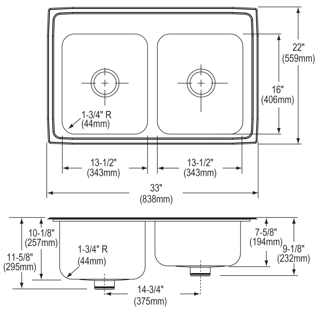 lustrous satin double bowl drop-in sink