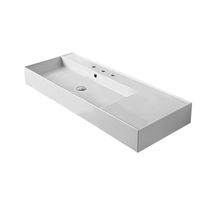 Nameeks Scarabeo Teorema 2.0 48" Rectangular Ceramic Vessel or Wall Mounted Bathroom Sink - Includes Overflow