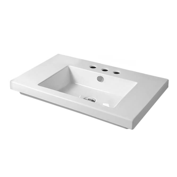 Nameeks Tecla 31-1/2" Ceramic Wall Mounted/Drop In Bathroom Sink - Includes Overflow