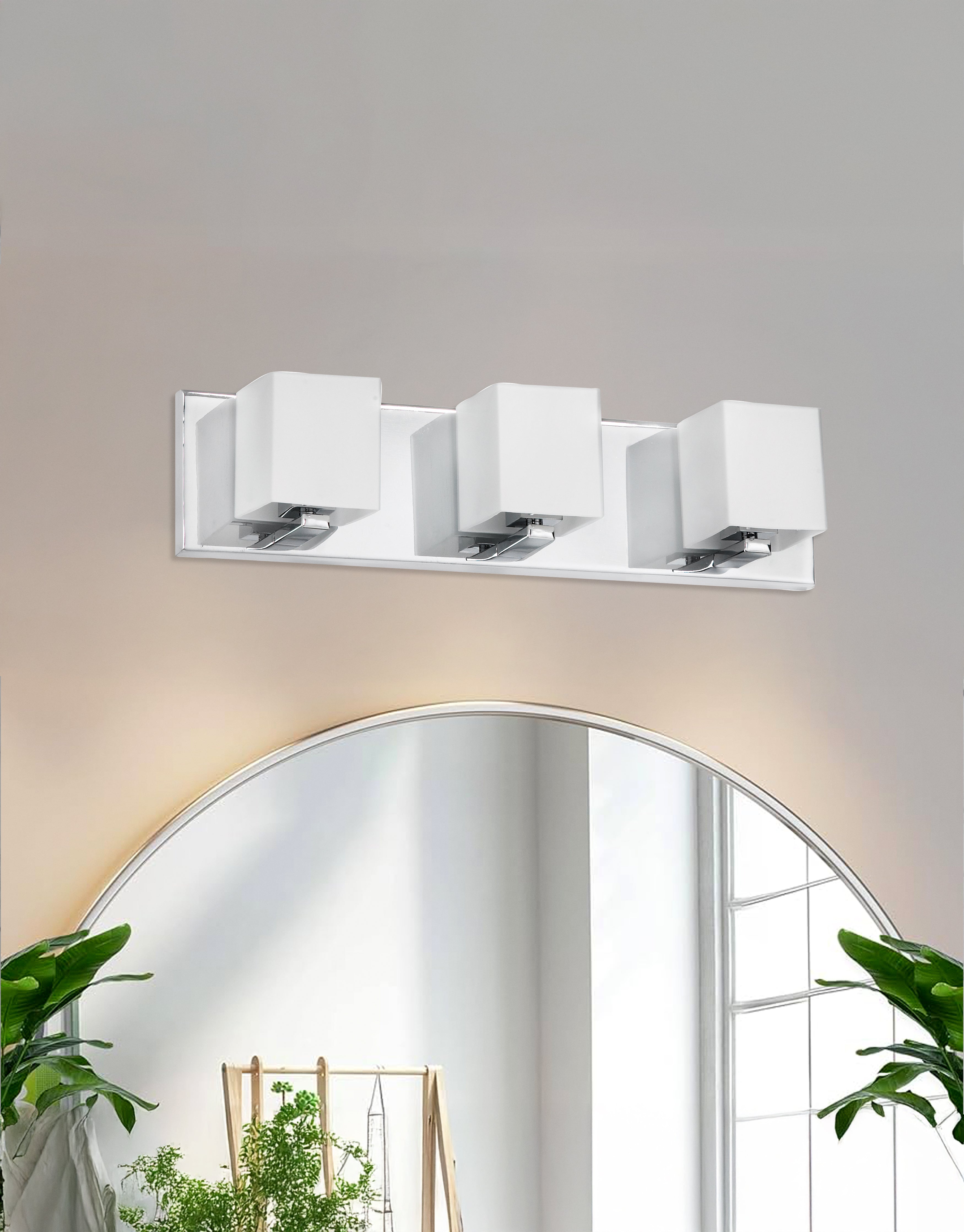 polished chrome with frosted white glass wall mount