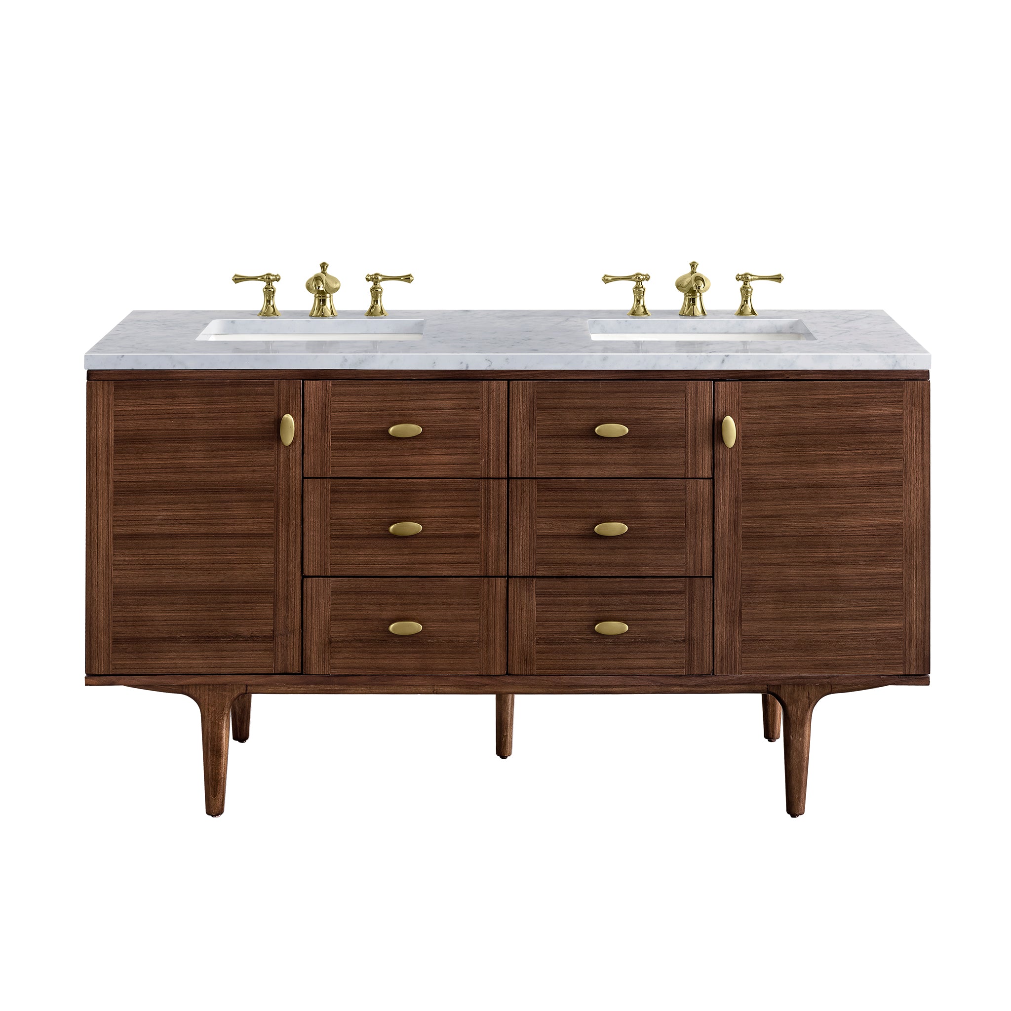 James Martin Vanities Amberly 60" Double Vanity - Mid-Century Walnut