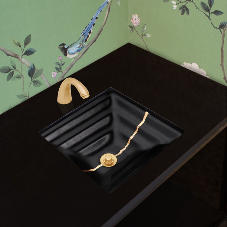 black glass with gold accent sink