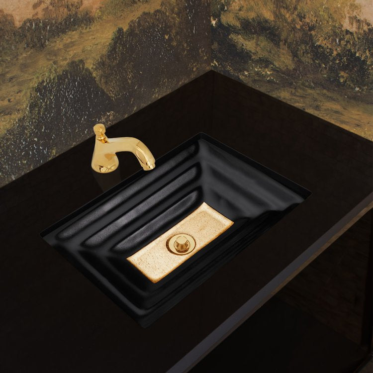 black glass with gold accent sink