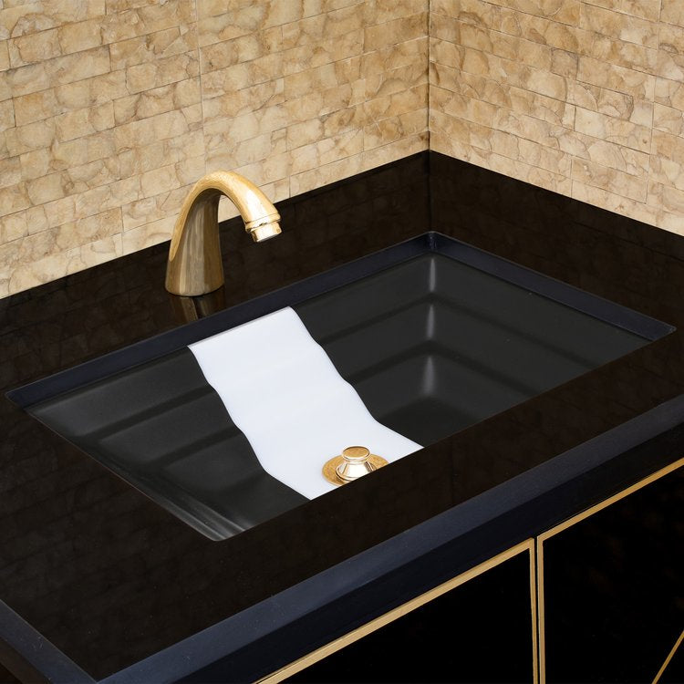 black glass with white accent sink