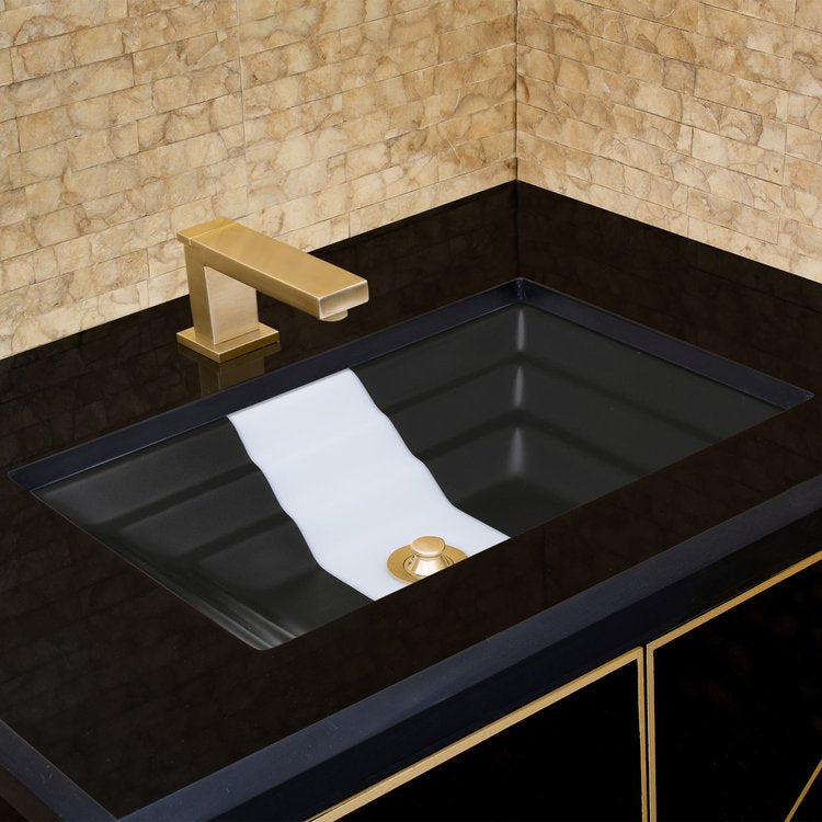 black glass with white accent sink