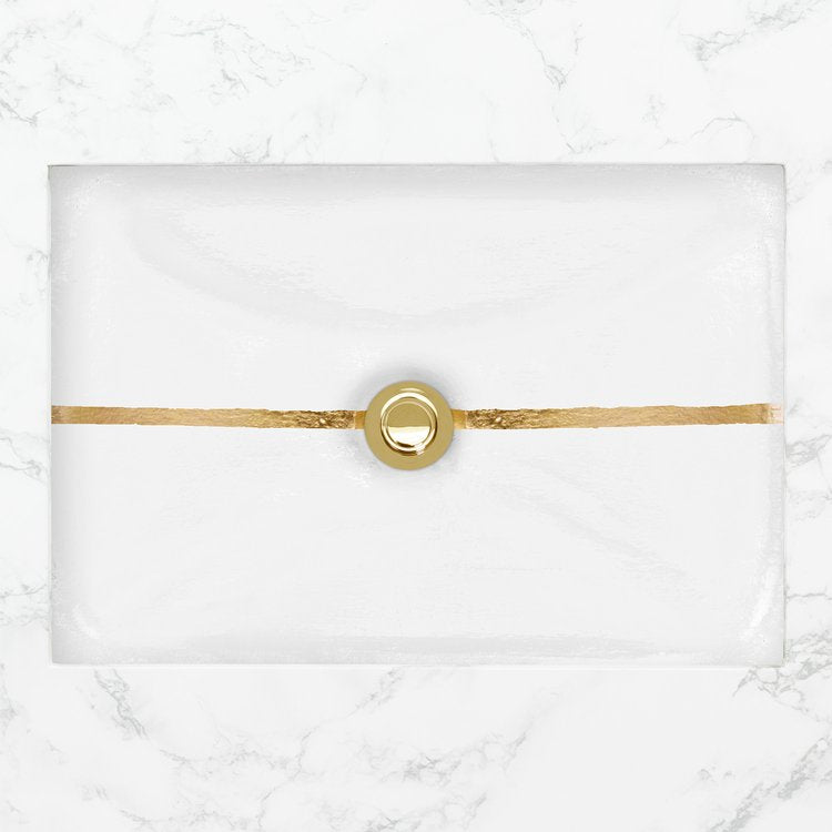 white with gold stripe sink