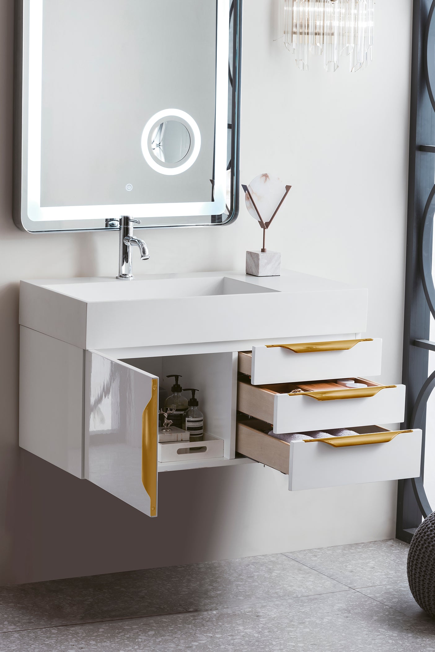 glossy white vanity