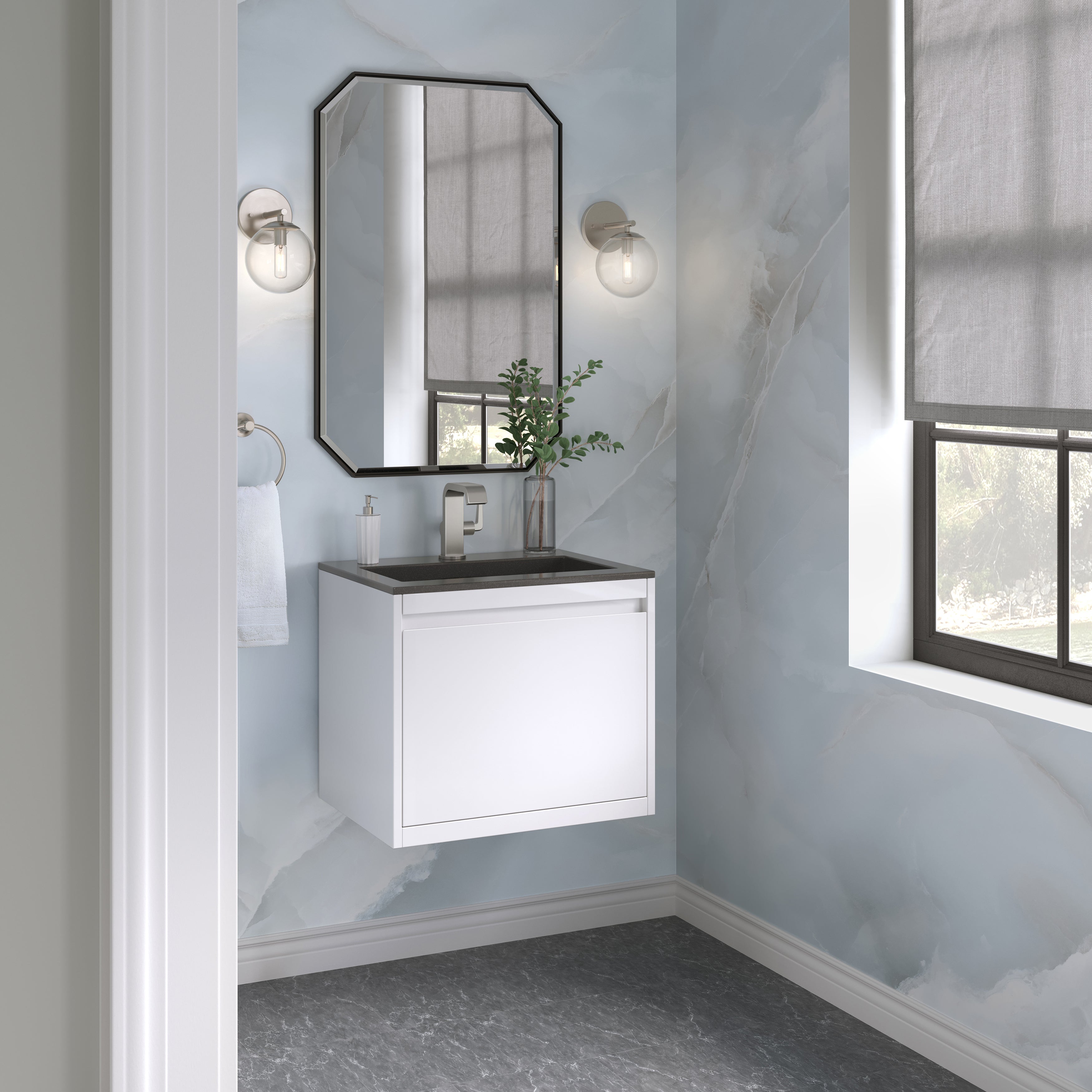charcoal black composite stone top vanity