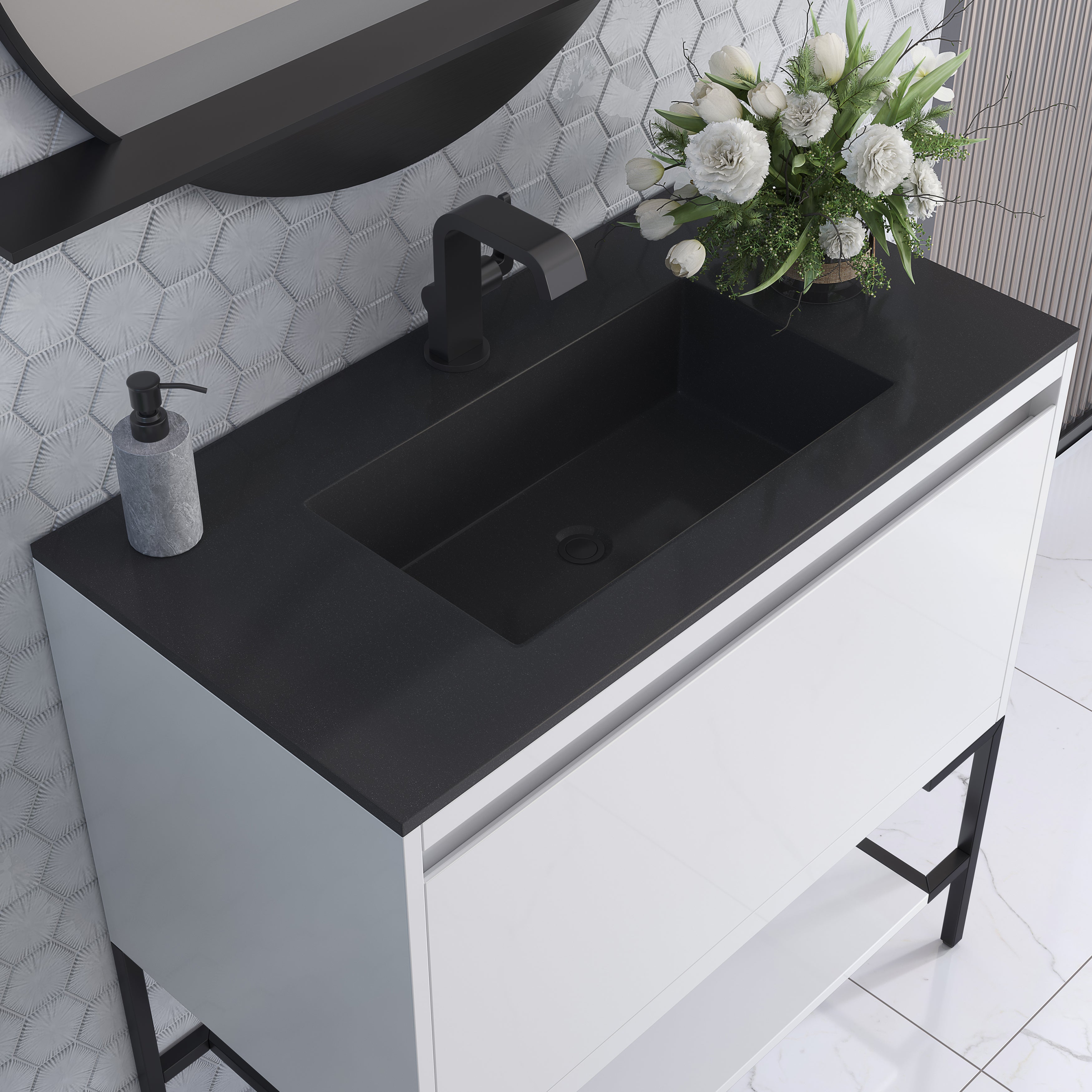 charcoal black composite stone top vanity
