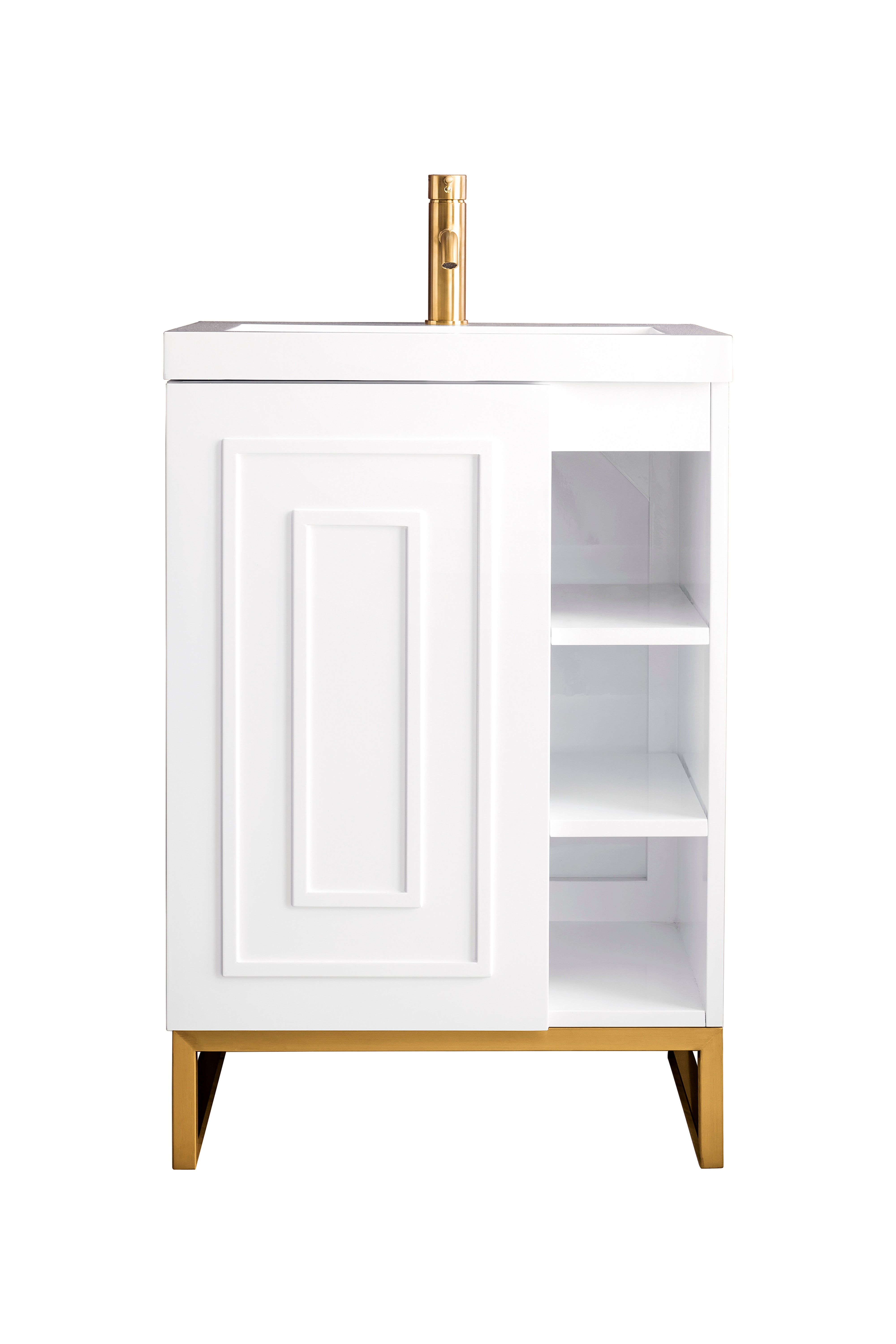 James Martin Vanities Alicante 24" Single Vanity With Radiant Gold Base and White Glossy Composite Stone Top
