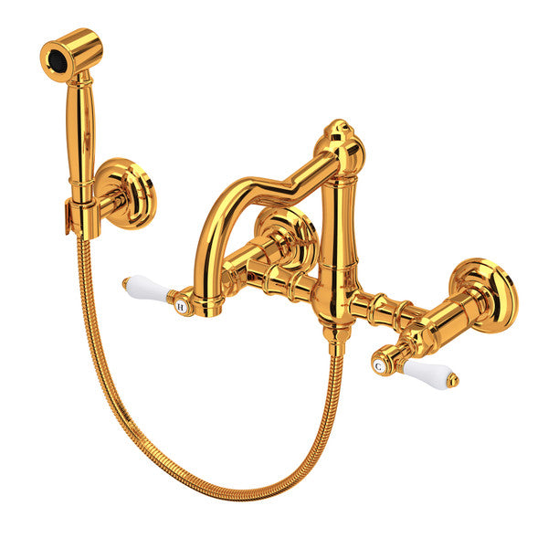 Rohl Acqui Wall Mount Bridge Kitchen Faucet with Sidespray and Column Spout