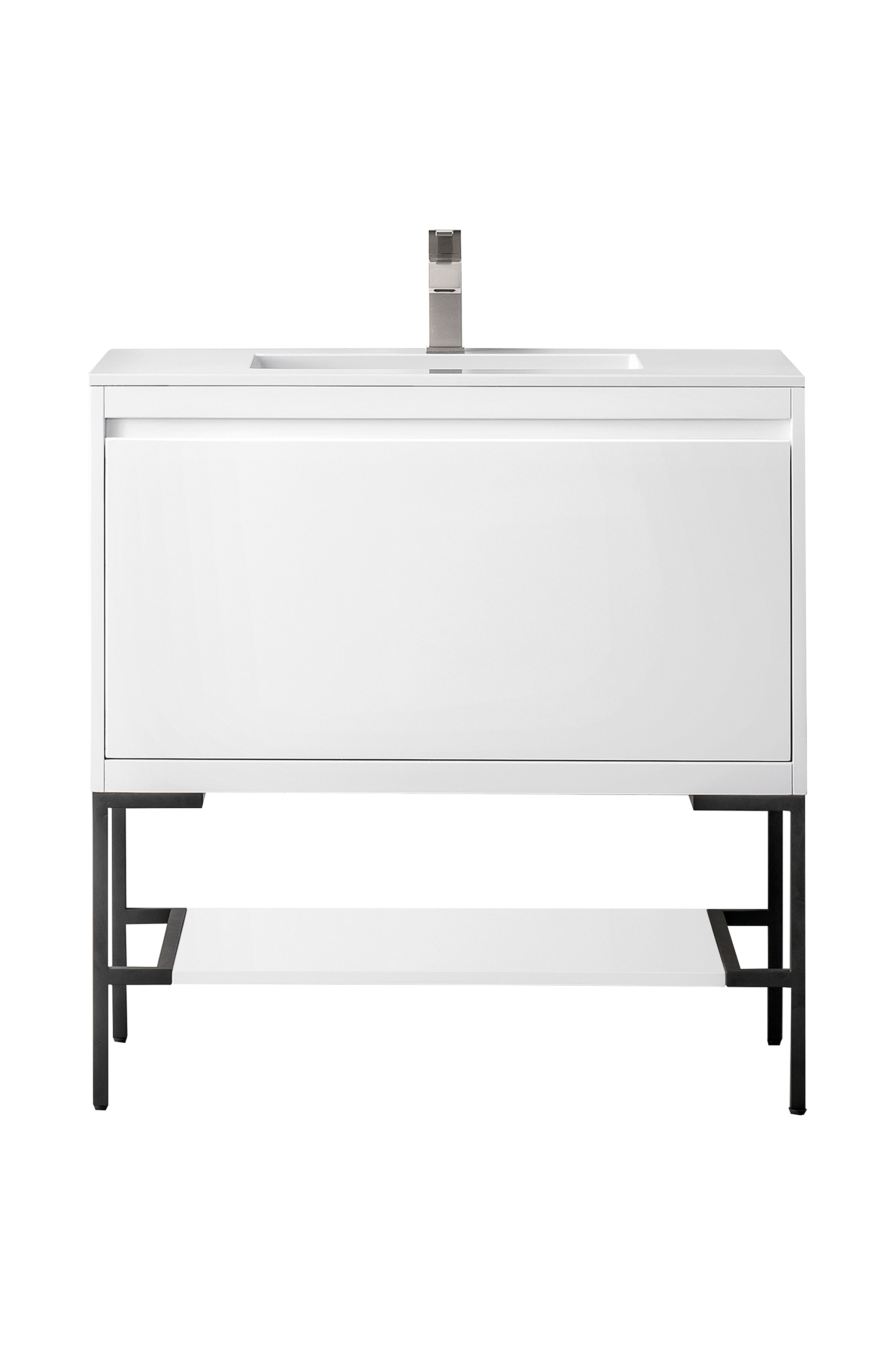 James Martin Vanities Mantova 35.4" Single Vanity - Glossy White - Matte Black Base