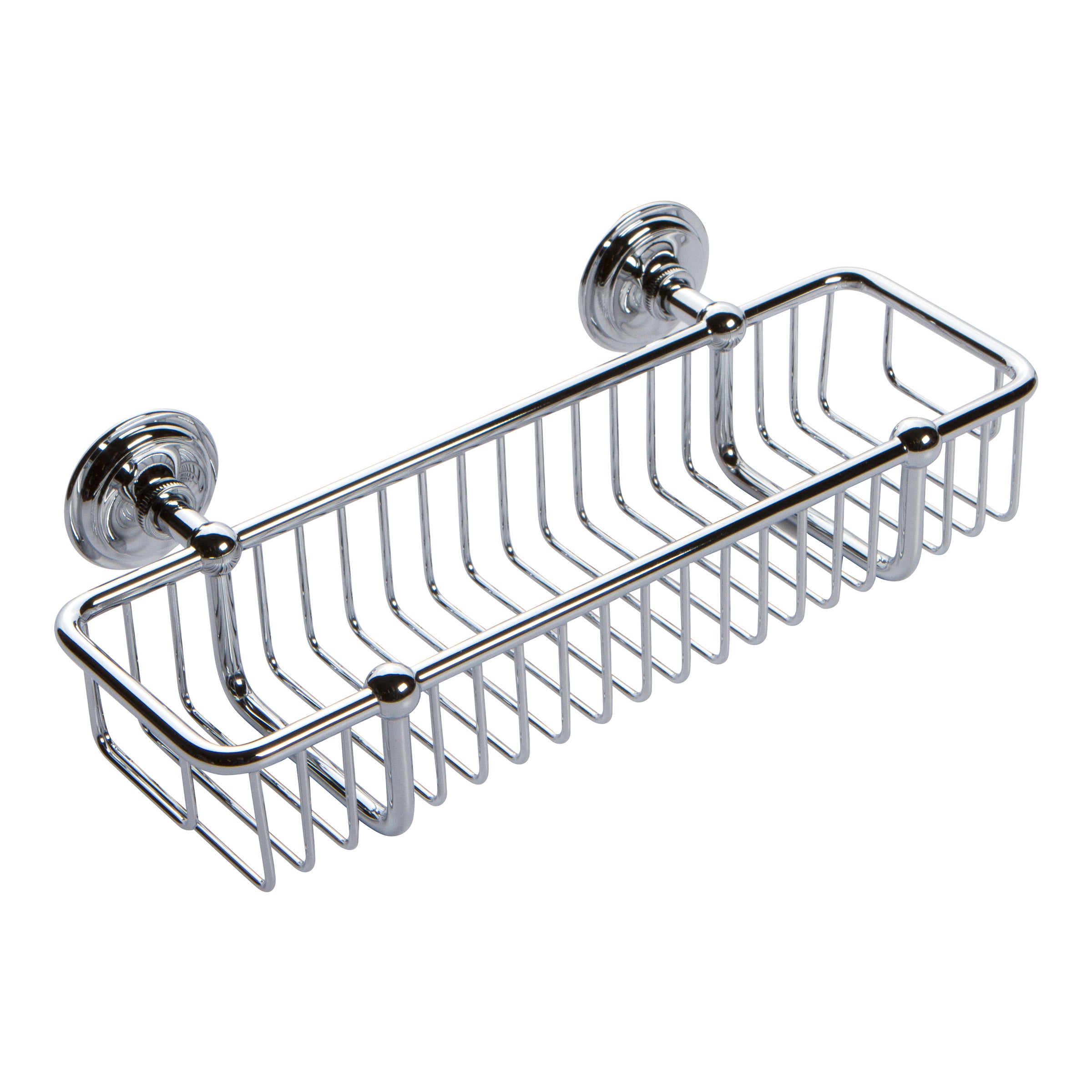 polished chrome toiletry basket