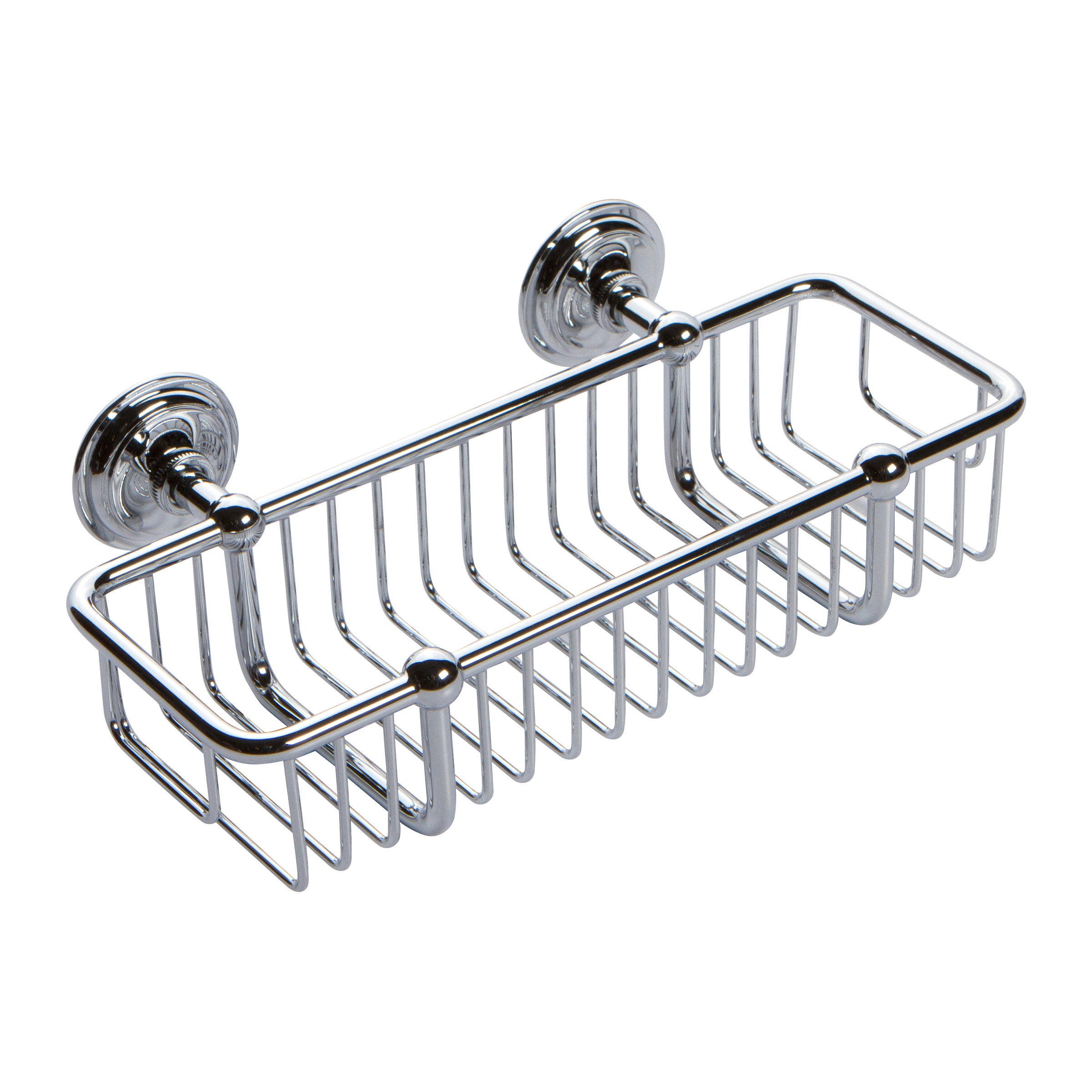 polished chrome toiletry basket