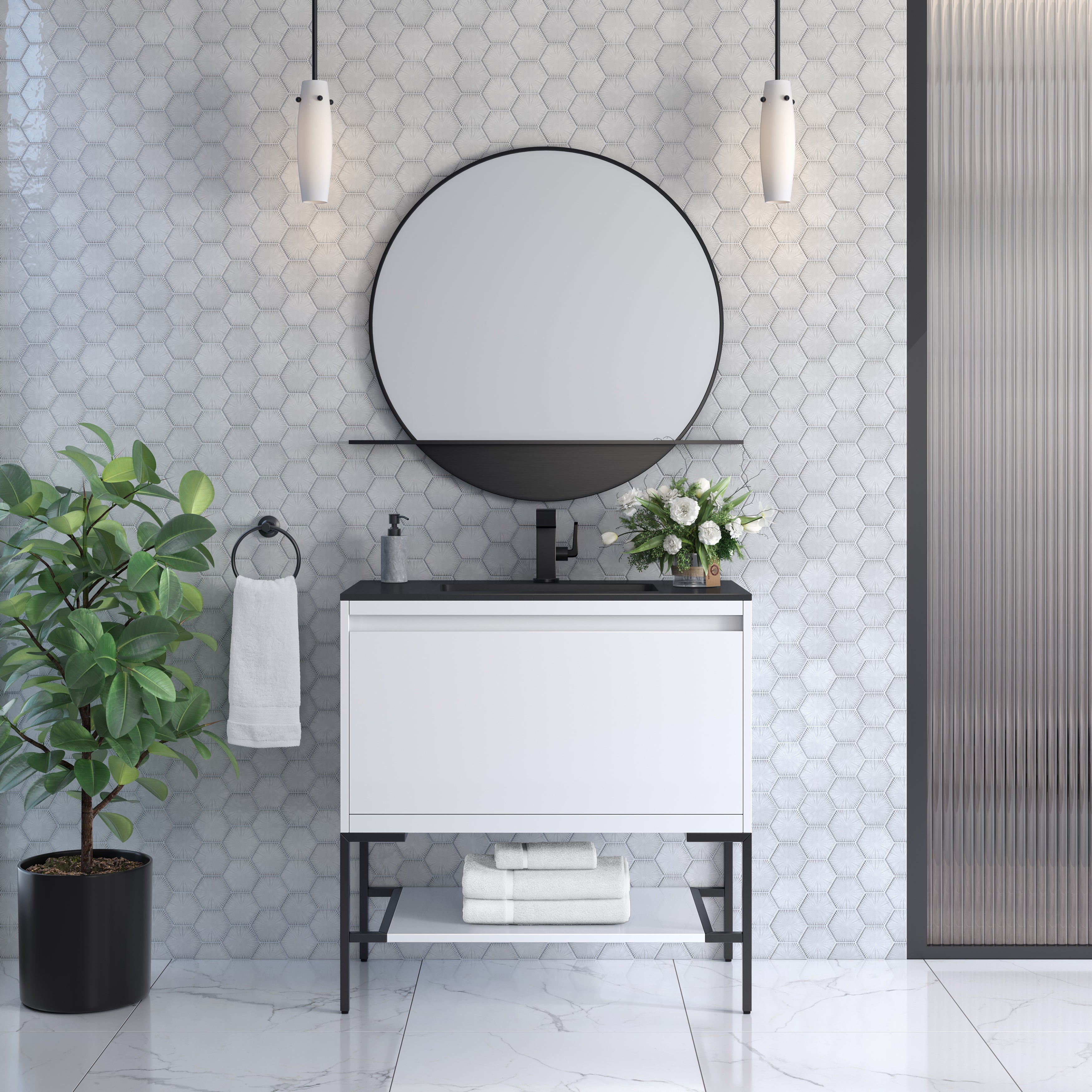 charcoal black composite stone top vanity