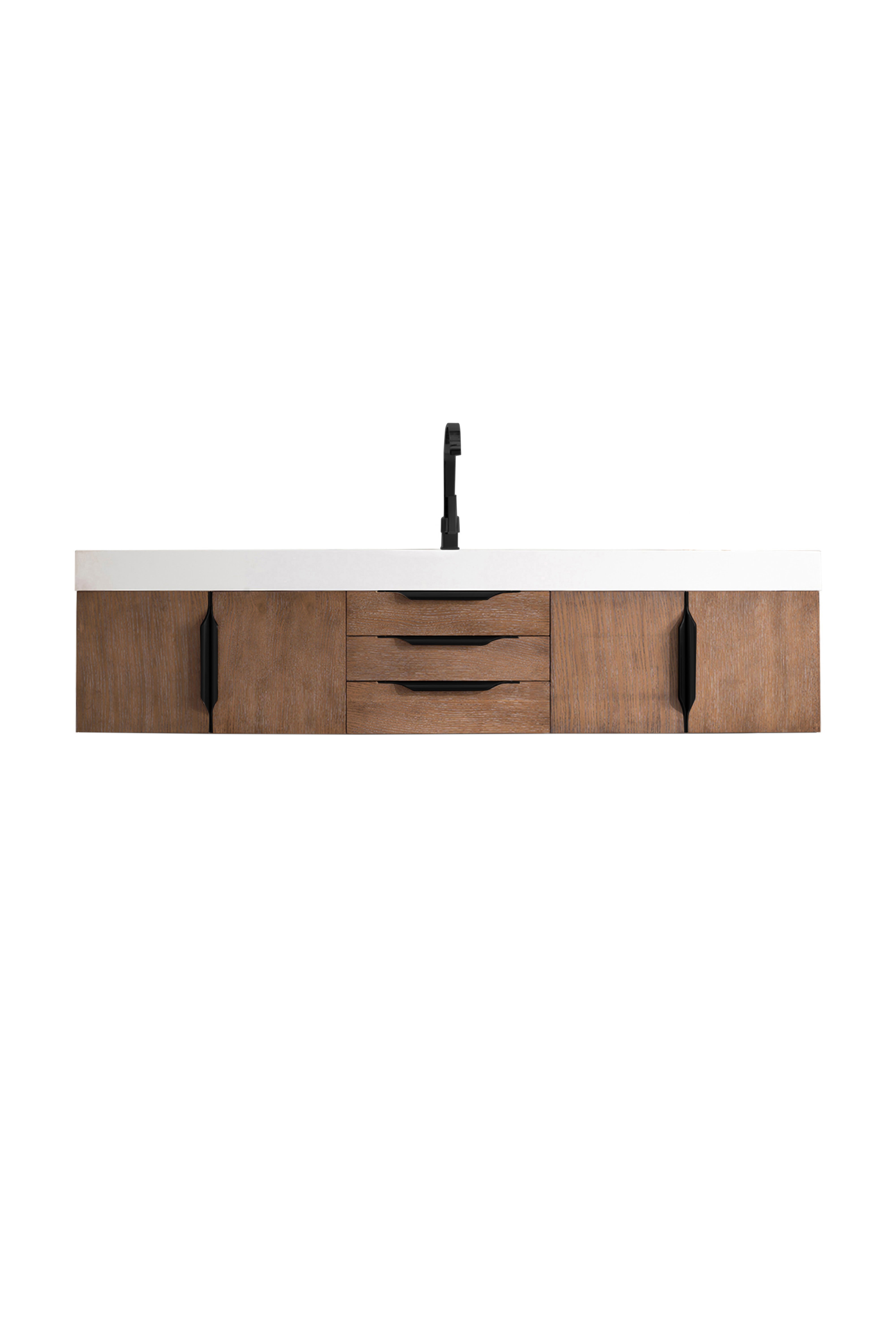 James Martin Vanities Columbia 72" Single Wall Mount Vanity With Matte Black Base and Glossy White Composite Stone Top