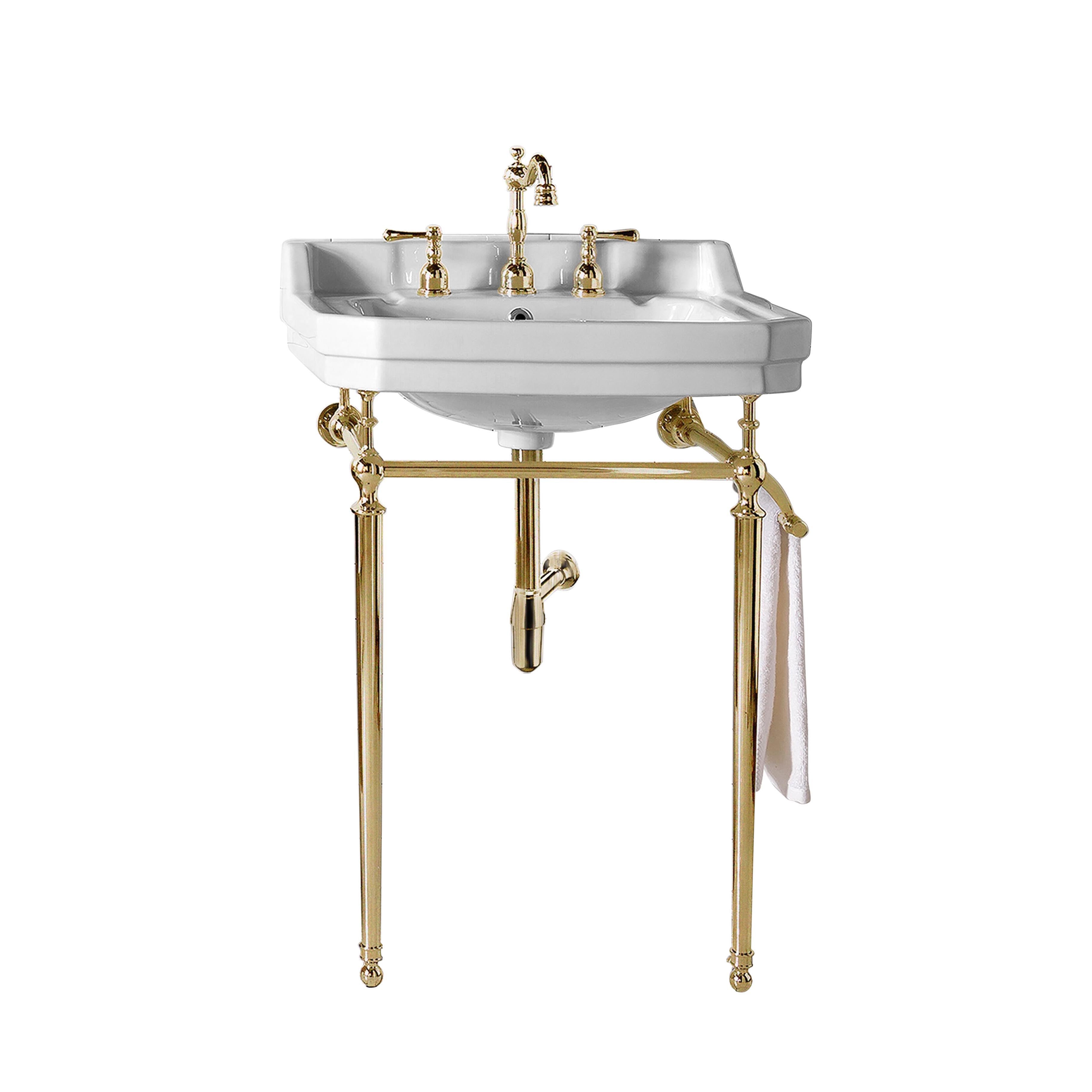 brass finish stand console