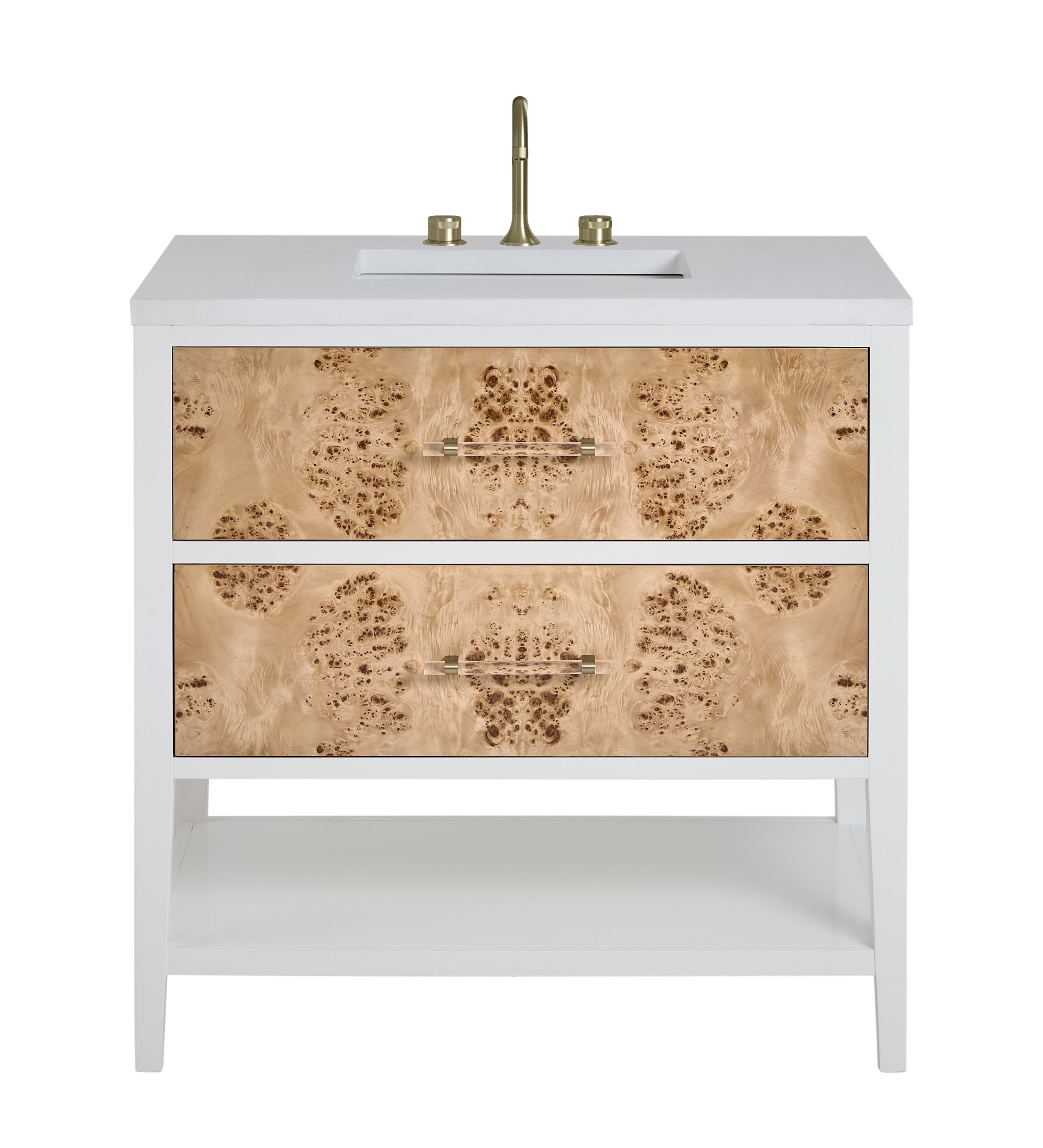 James Martin Vanities Olena 36" Single Vanity - Light Mappa Burl and Polished White