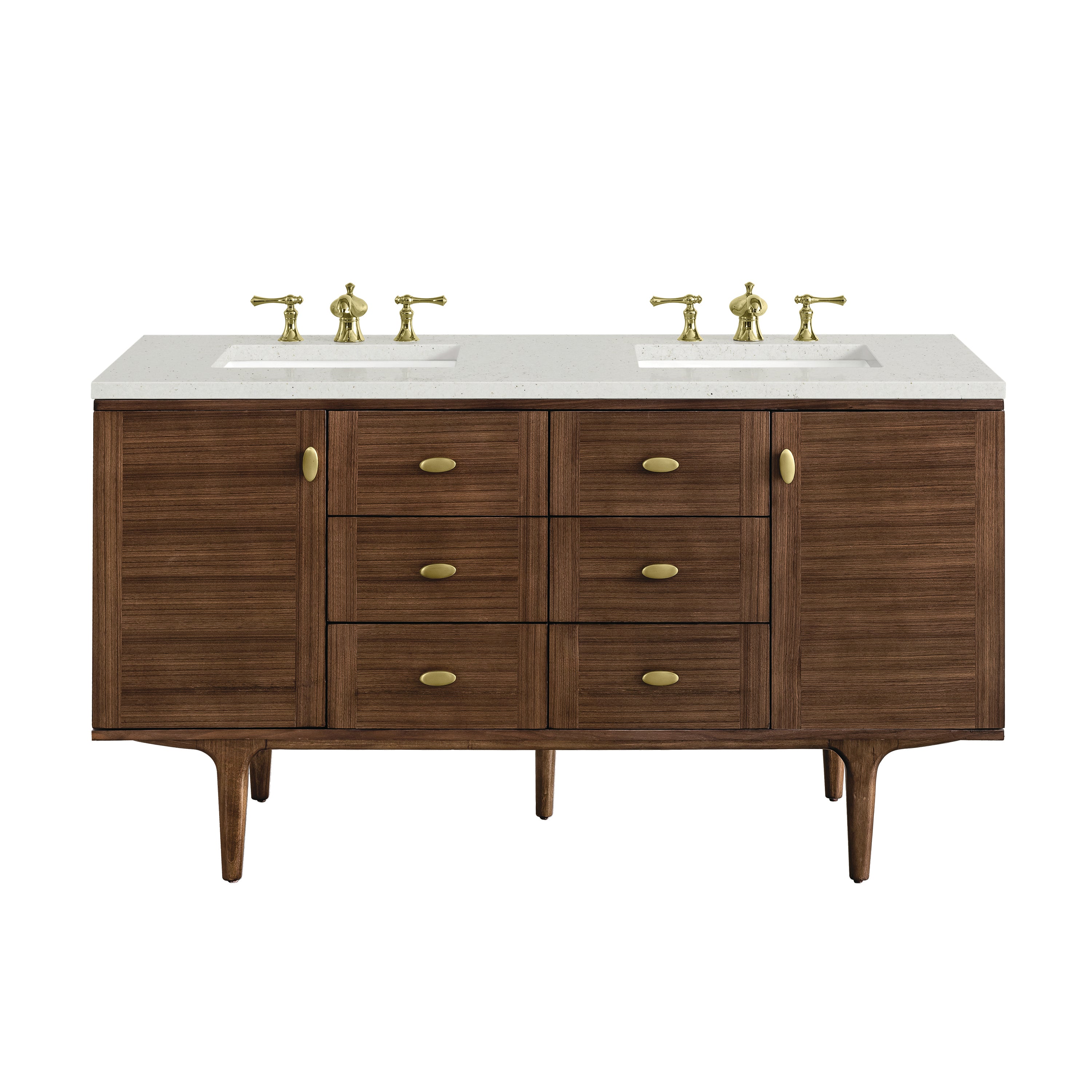 James Martin Vanities Amberly 60" Double Vanity - Mid-Century Walnut