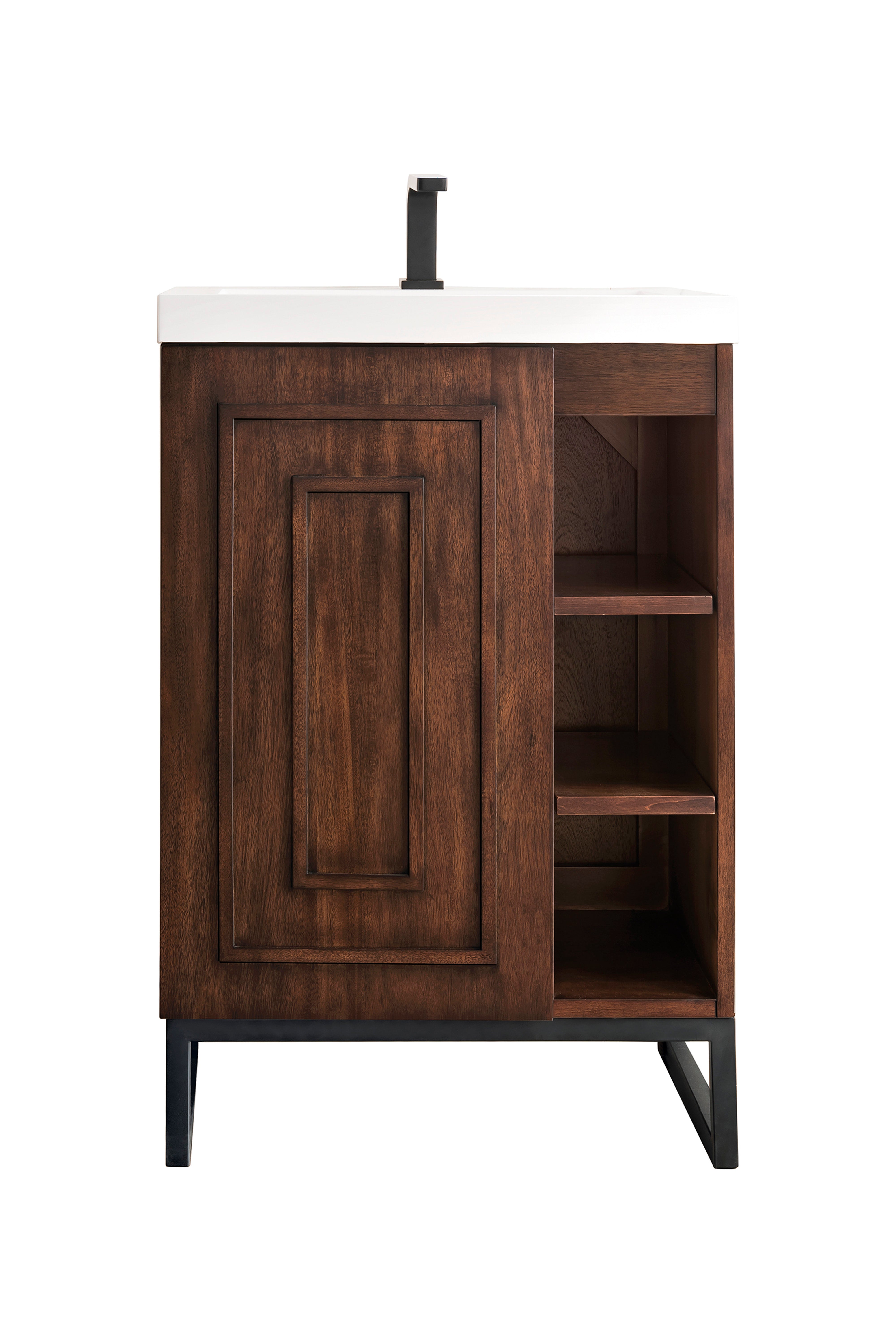 James Martin Vanities Alicante 24" Single Vanity With Matte Black Base and White Glossy Composite Stone Top