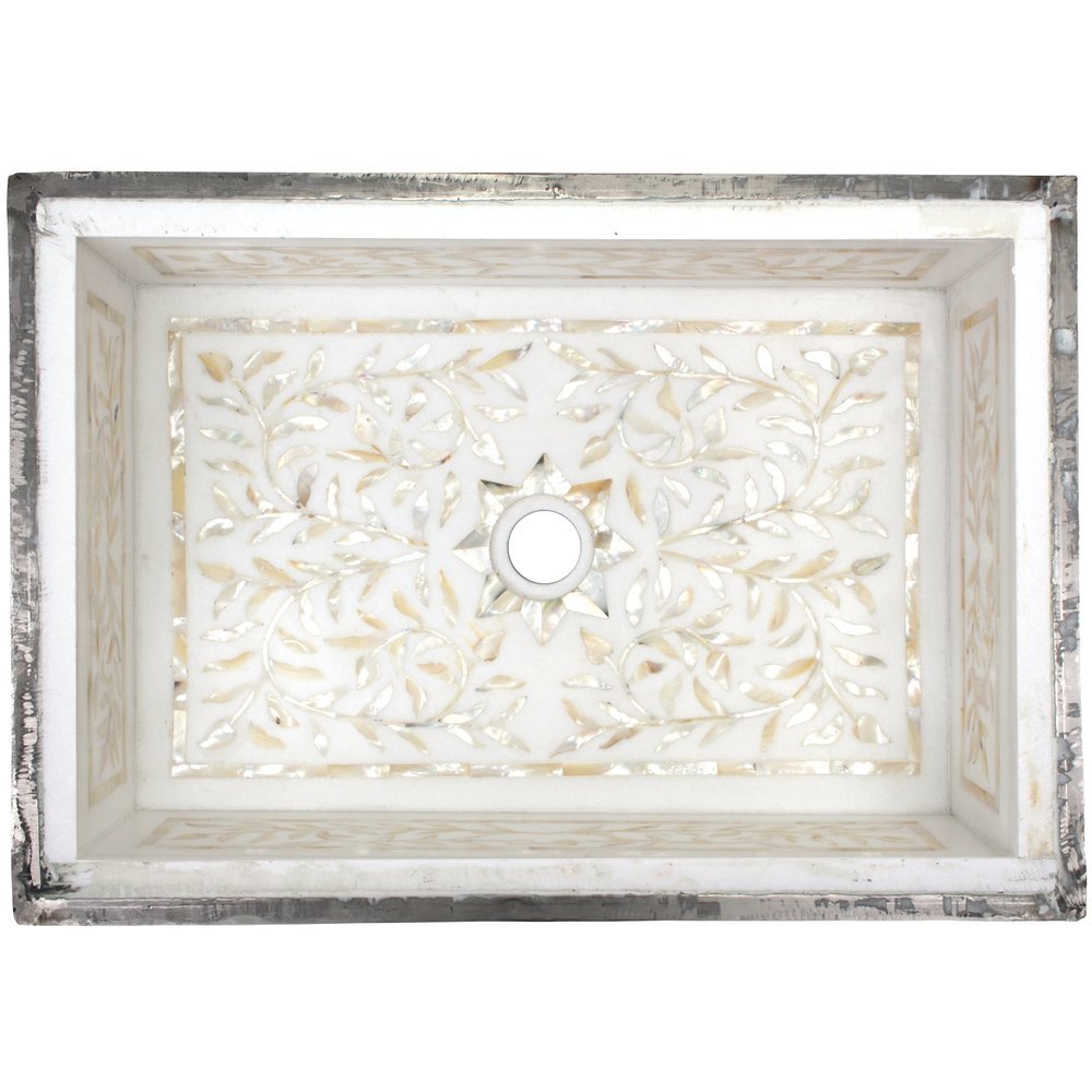 Linkasink Floral Mother of Pearl Inlay Undermount Sink 20.75" - White Marble