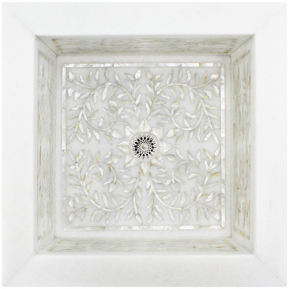 Linkasink Floral Mother of Pearl Inlay Bar Drop-In Sink 17.5" - White Marble