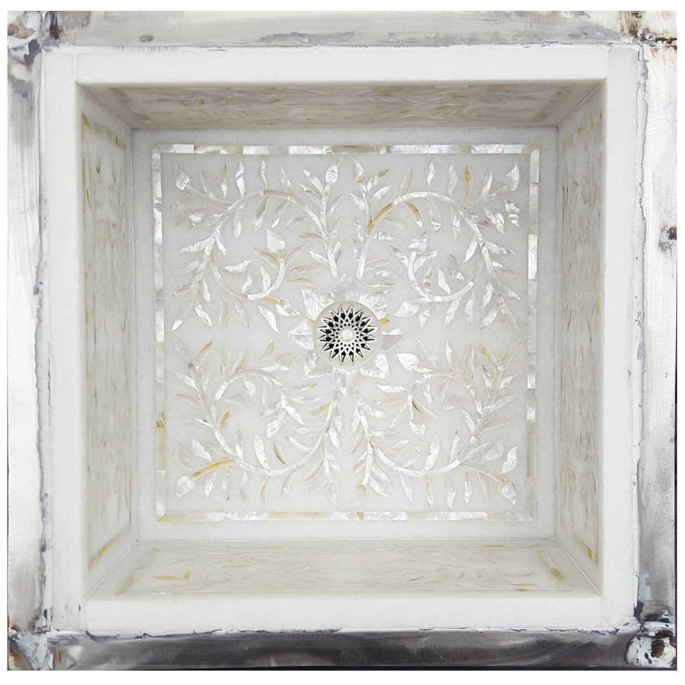 Linkasink Square Floral Mother of Pearl Inlay Undermount Sink 18.25" - White Marble
