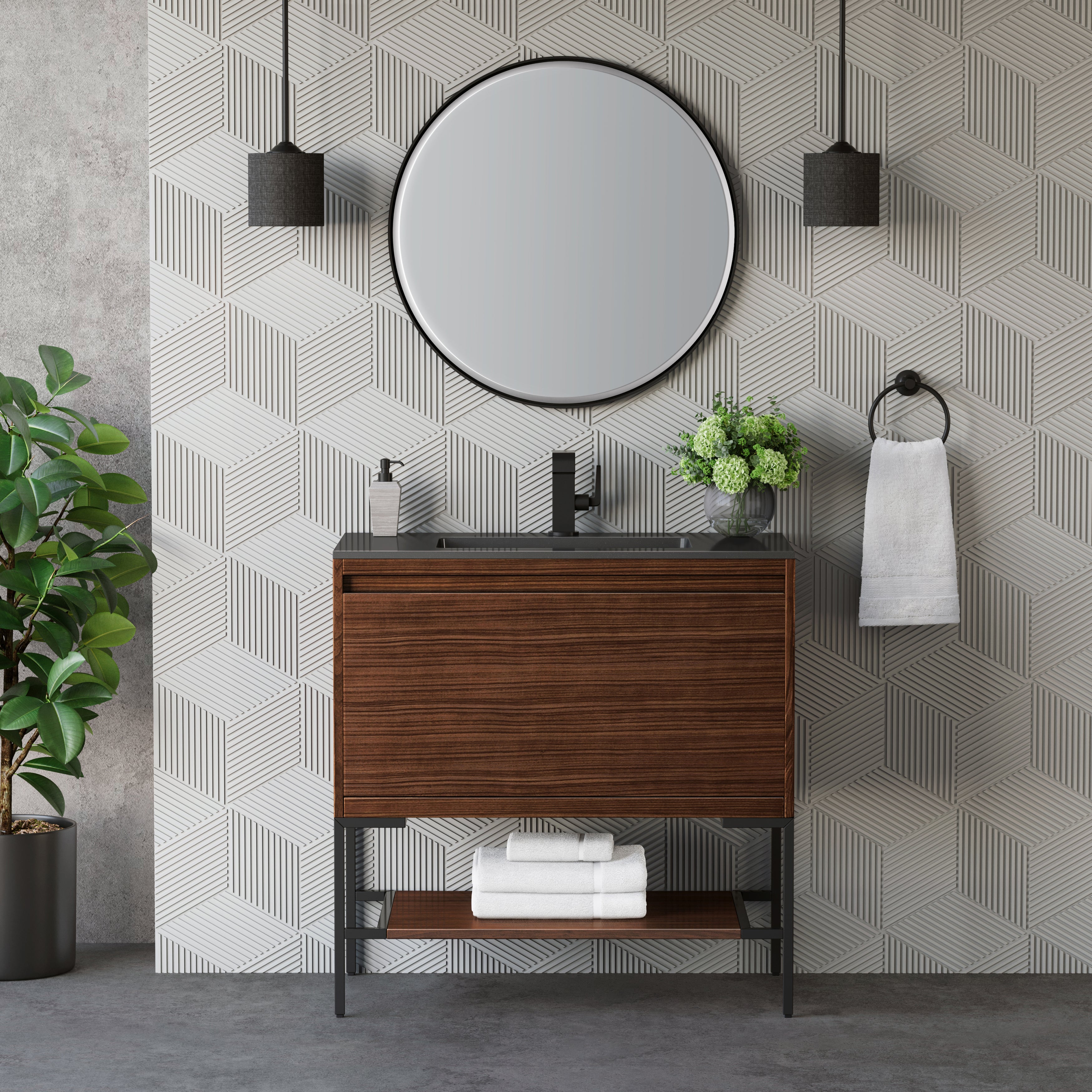 charcoal black composite stone top vanity