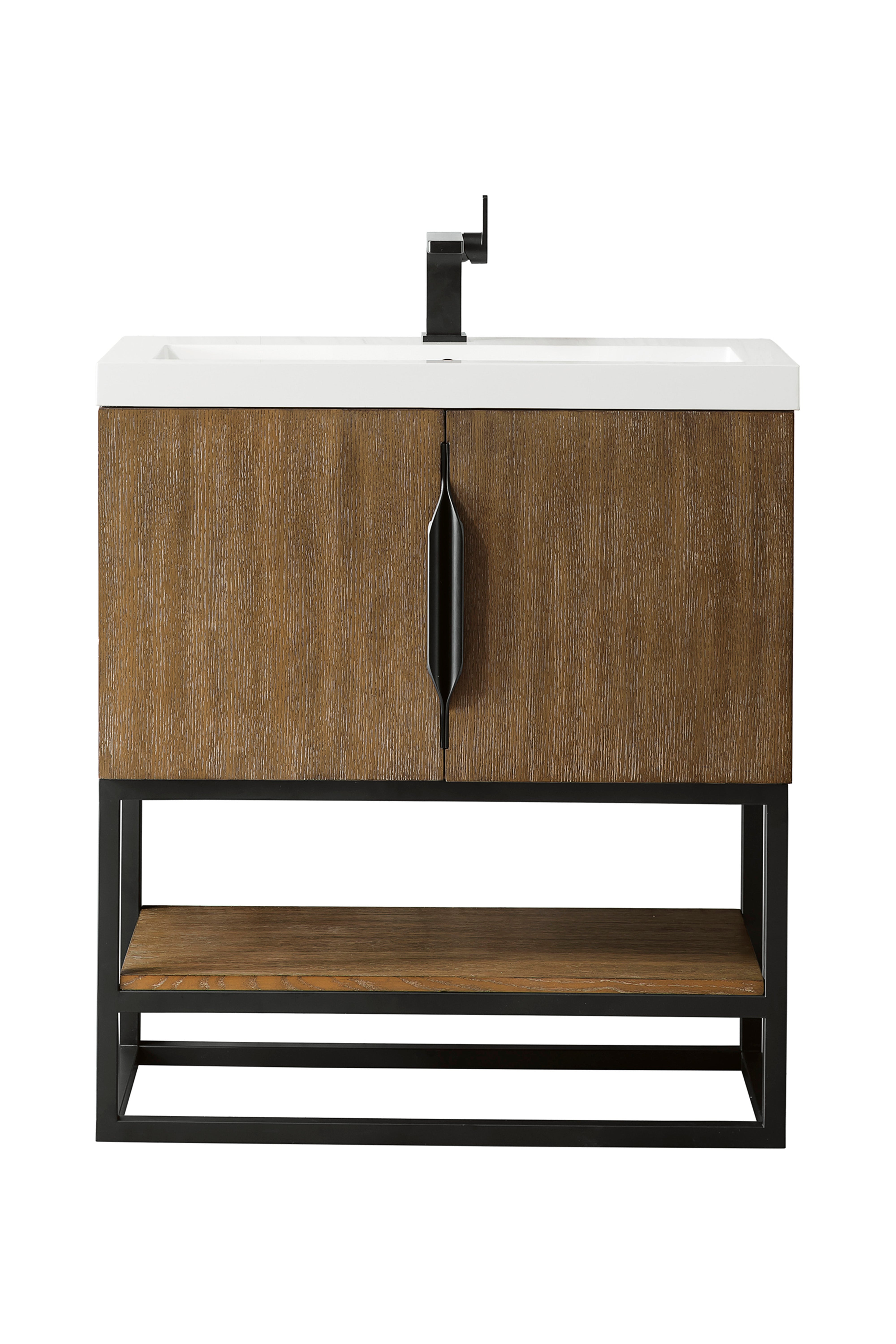 James Martin Vanities Columbia 31.5" Single Vanity With Matte Black Base and White Glossy Composite Stone Top