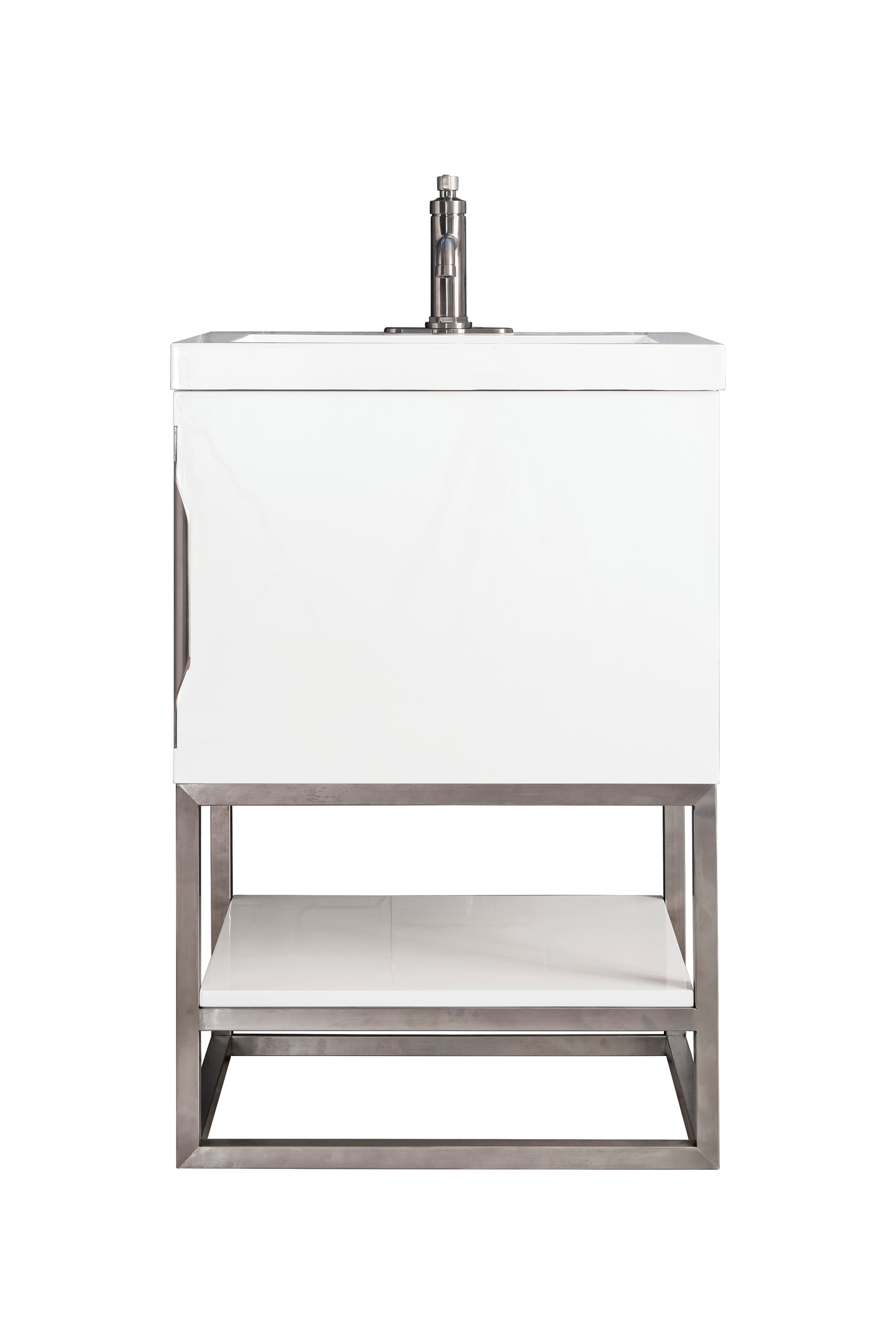 James Martin Vanities Columbia 24" Single Vanity with Brushed Nickel Base and White Glossy Composite Stone Top