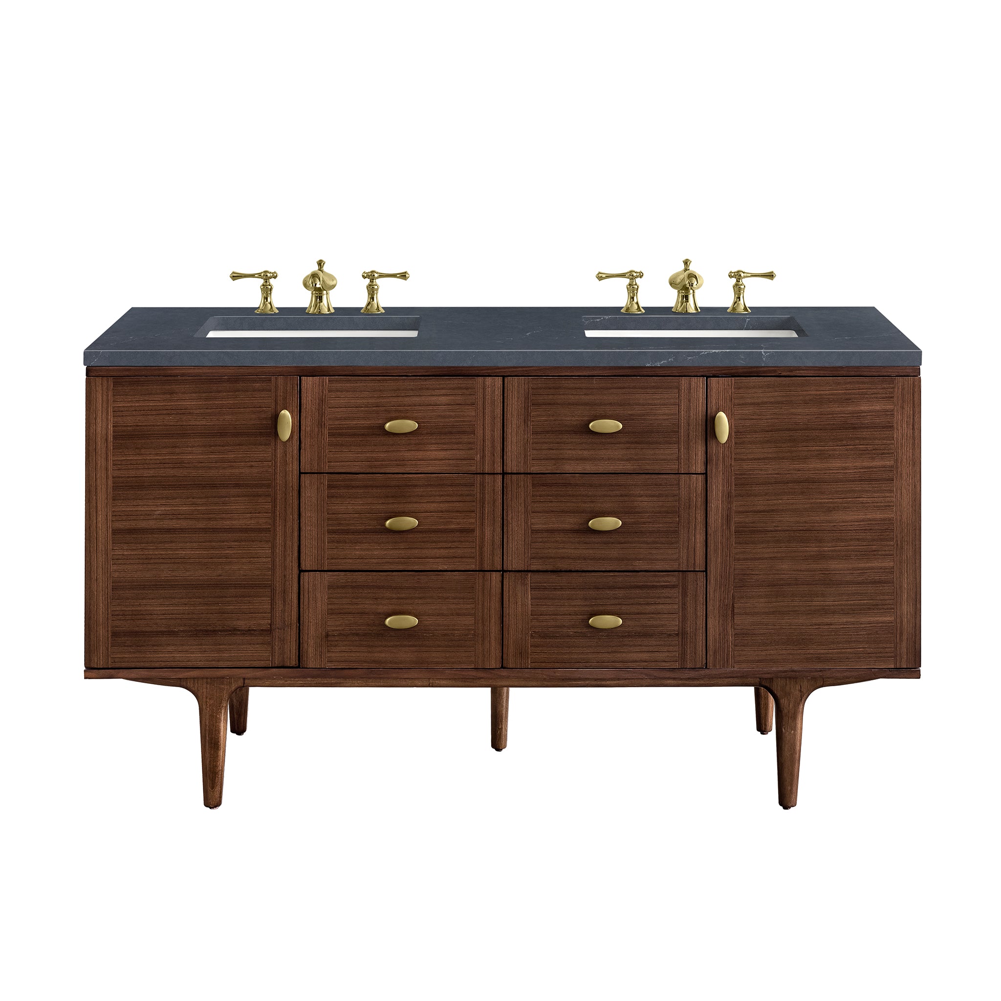 James Martin Vanities Amberly 60" Double Vanity - Mid-Century Walnut