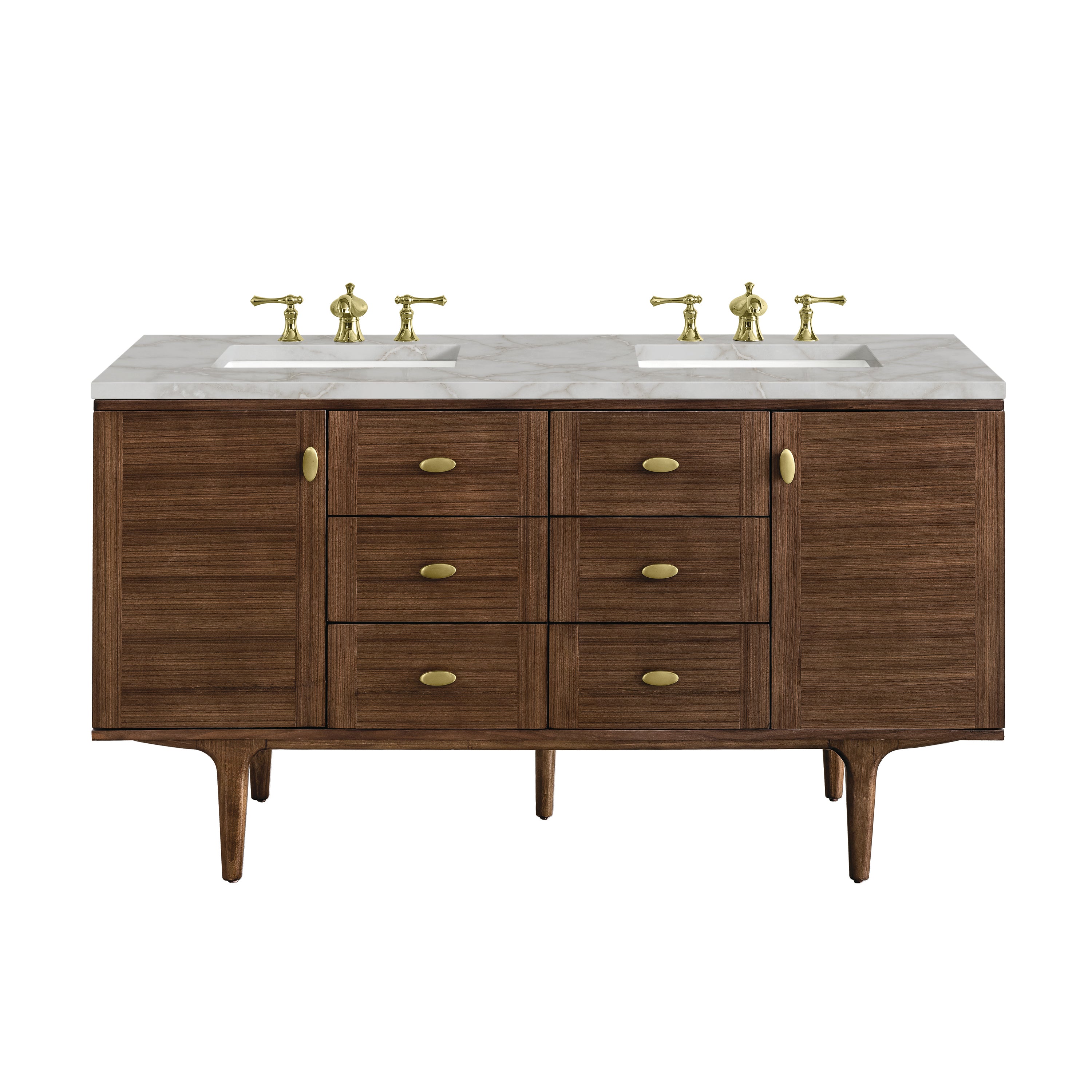 James Martin Vanities Amberly 60" Double Vanity - Mid-Century Walnut