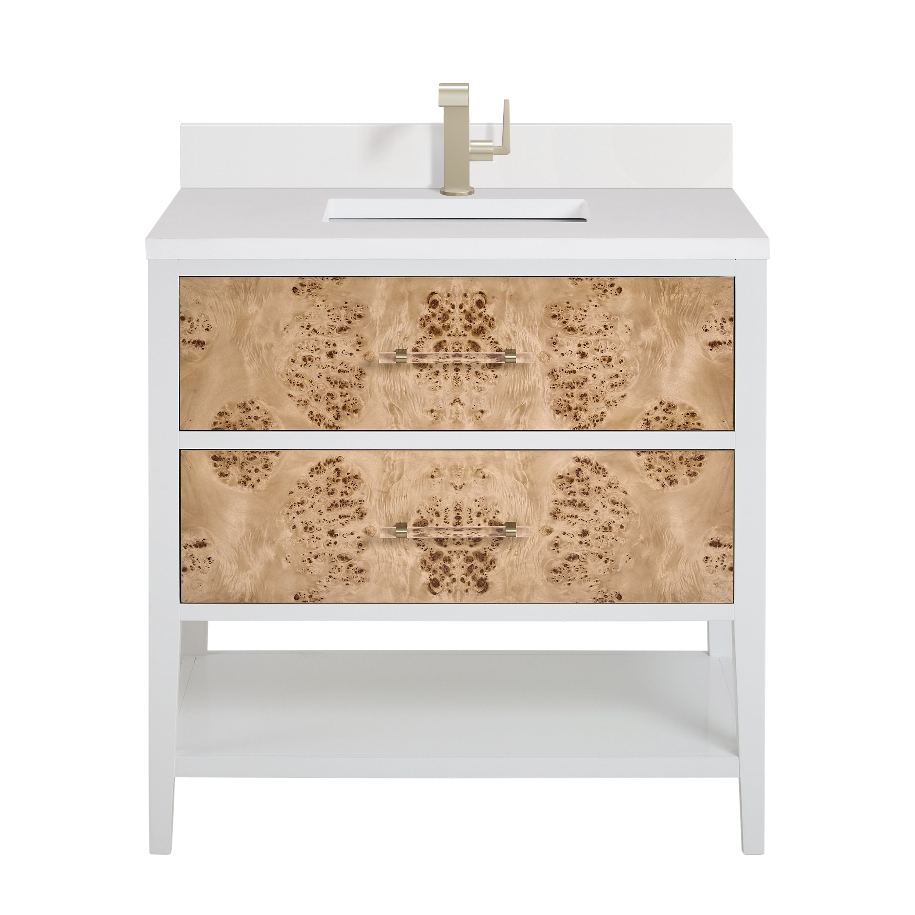 James Martin Vanities Olena 36" Single Vanity - Light Mappa Burl and Polished White