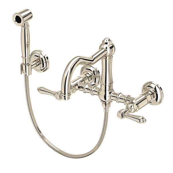 Rohl Acqui Wall Mount Bridge Kitchen Faucet with Sidespray and Column Spout