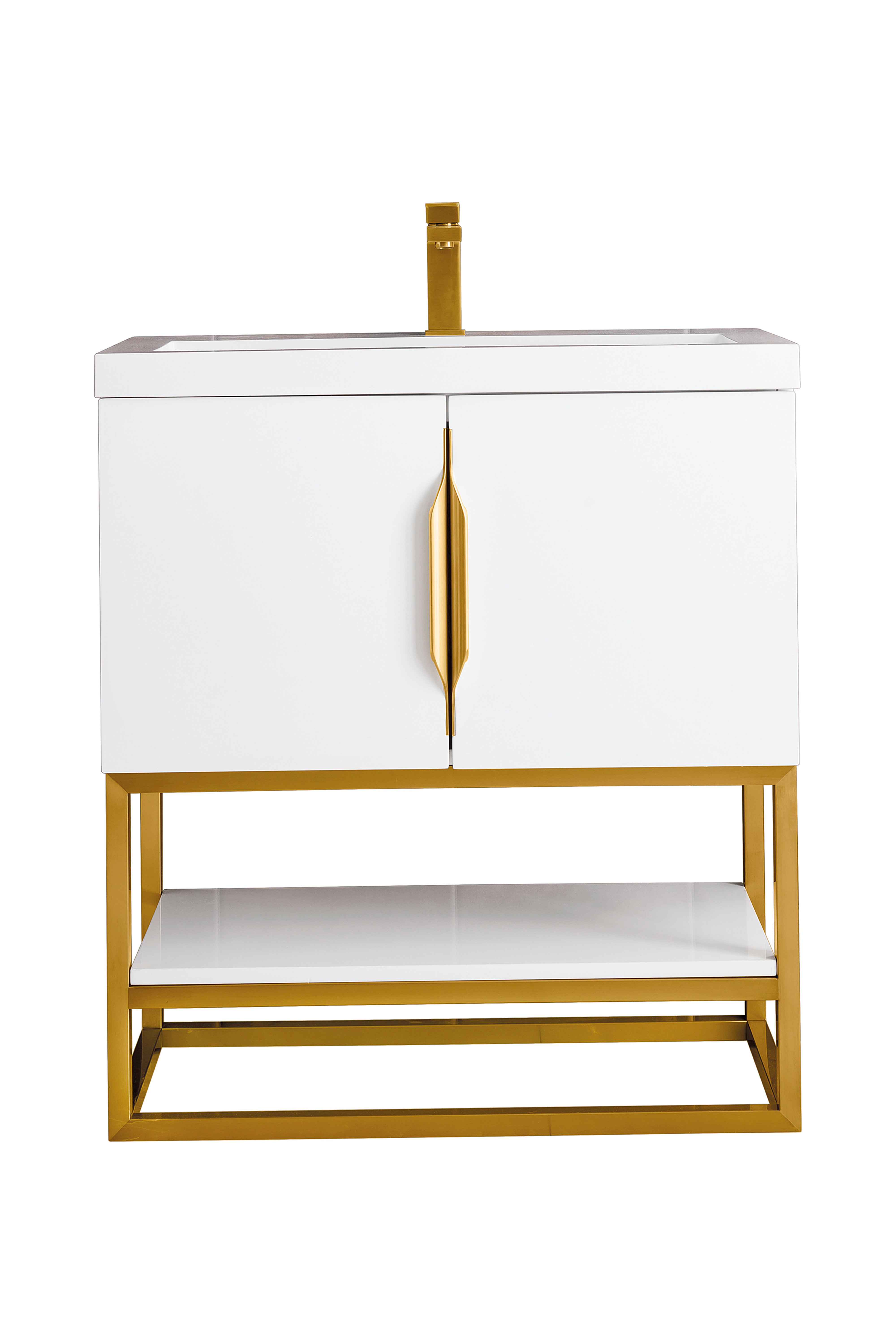 James Martin Vanities Columbia 31.5" Single Vanity With Radiant Gold Base and White Glossy Composite Stone Top