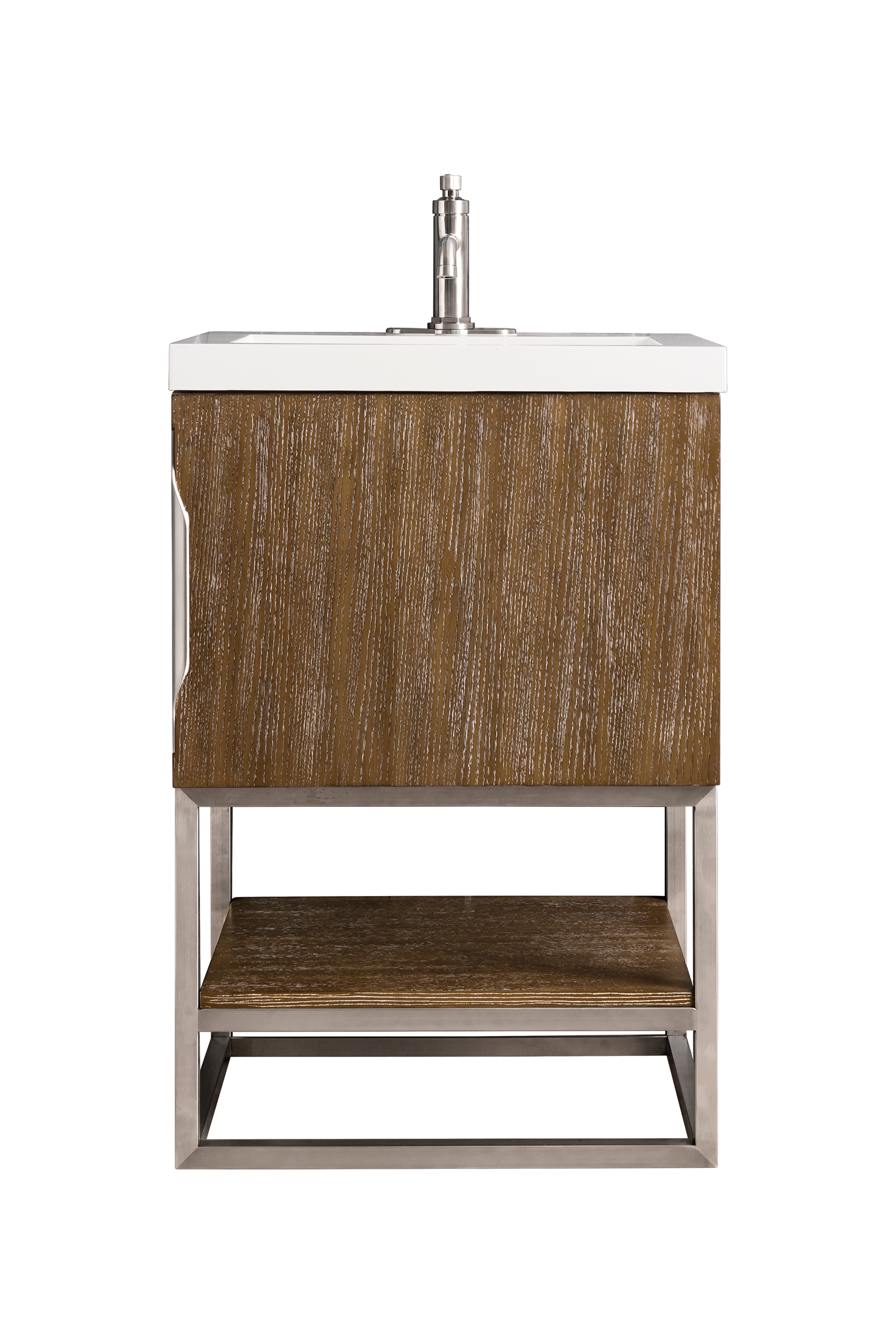 James Martin Vanities Columbia 24" Single Vanity with Brushed Nickel Base and White Glossy Composite Stone Top