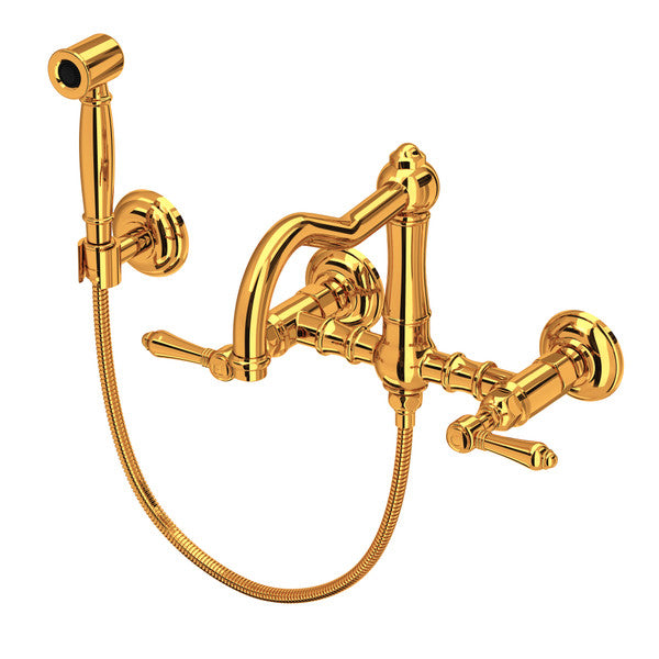 Rohl Acqui Wall Mount Bridge Kitchen Faucet with Sidespray and Column Spout