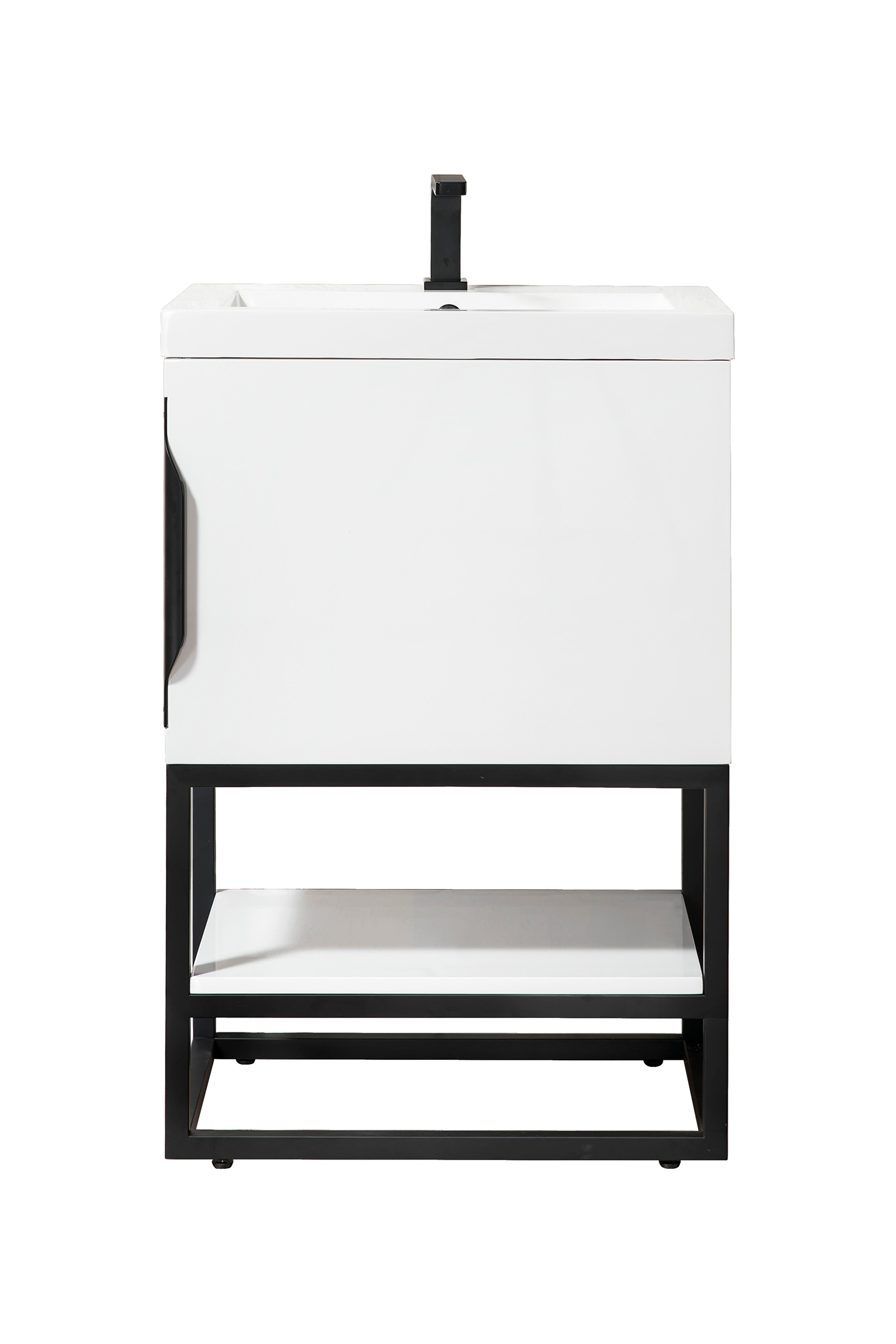 James Martin Vanities Columbia 24" Single Vanity With Matte Black Base and White Glossy Composite Stone Top