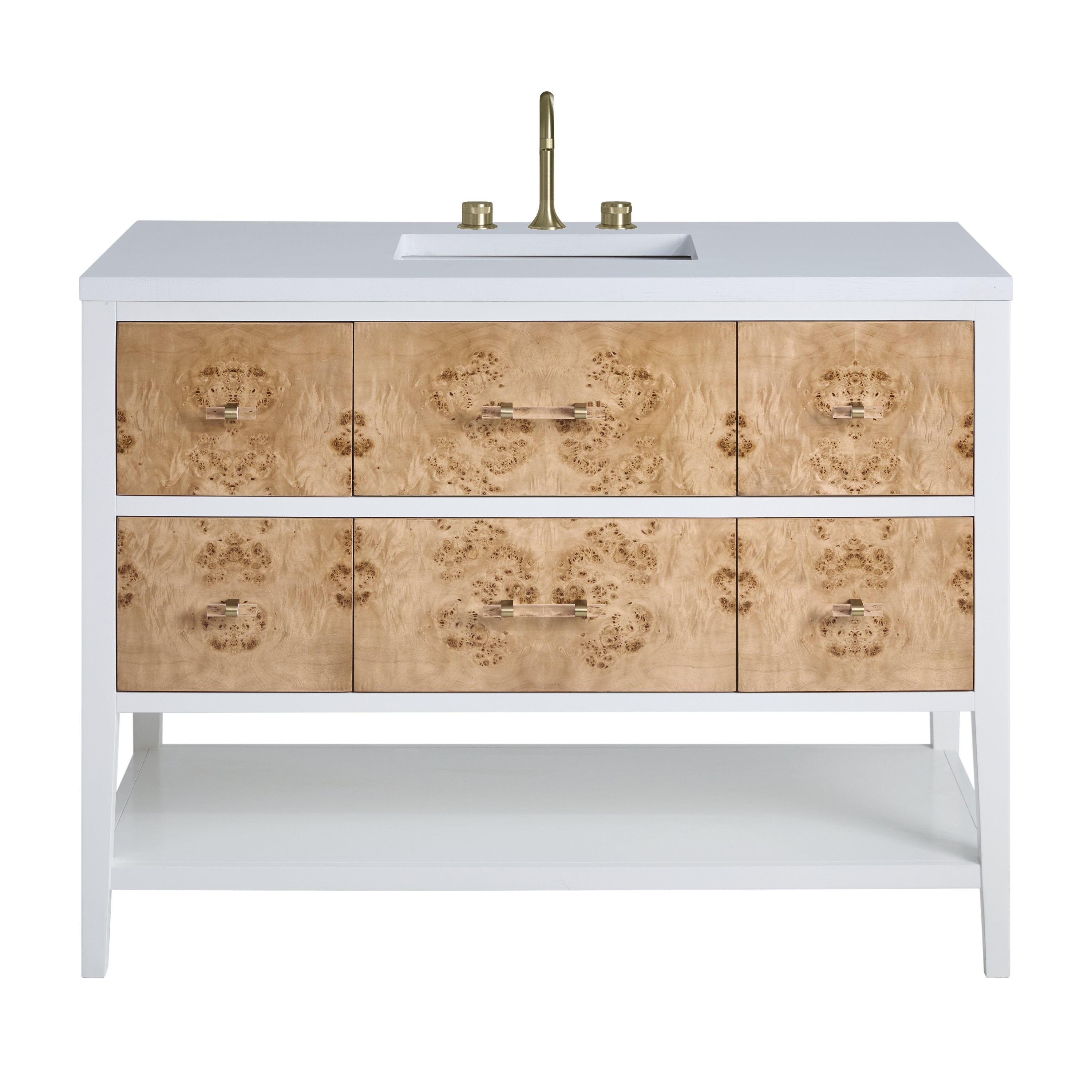 James Martin Vanities Olena 48" Single Vanity - Light Mappa Burl and Polished White