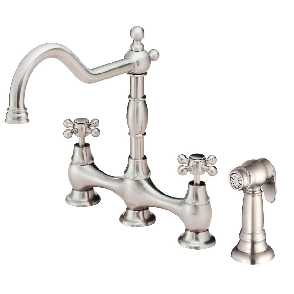 Danze by Gerber Opulence 2H Bridge Kitchen Faucet w/ Cross Handles w/ Spray 1.75gpm